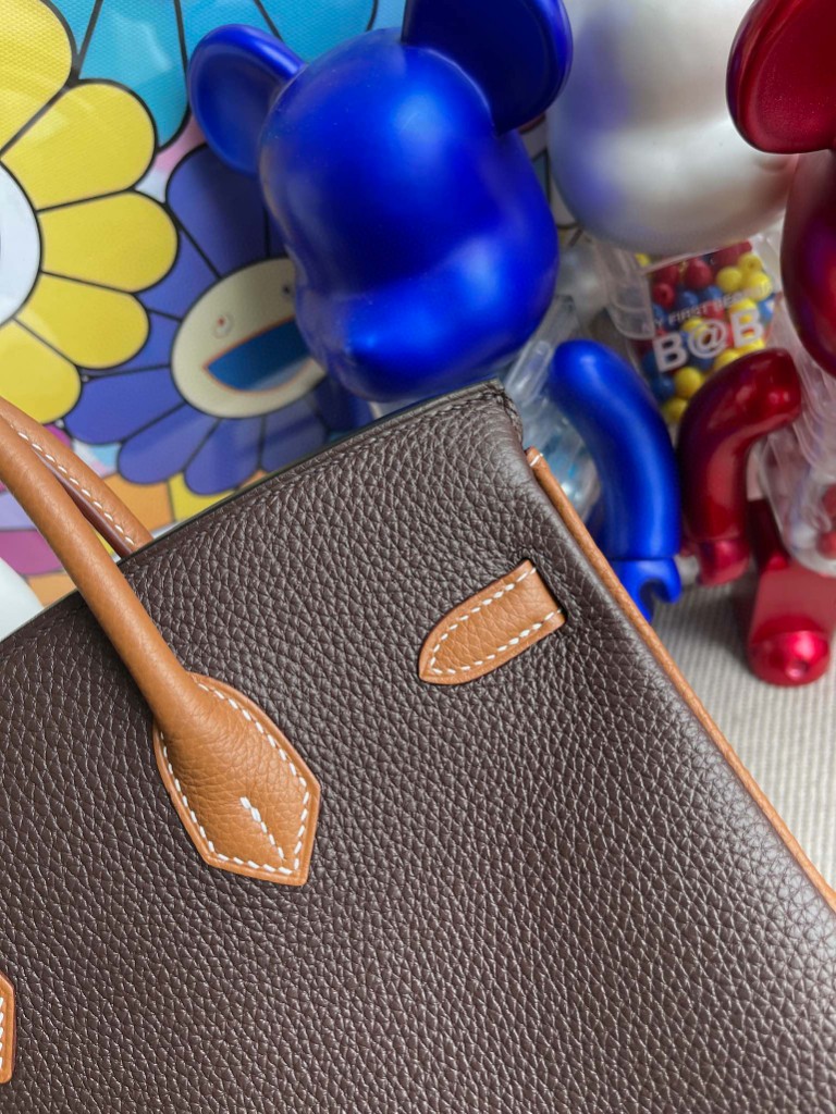 Hermès（爱马仕）Birkin 铂金包 原厂小牛皮 togo 乌木色 拼 金棕色 金扣 马蹄印 25cm