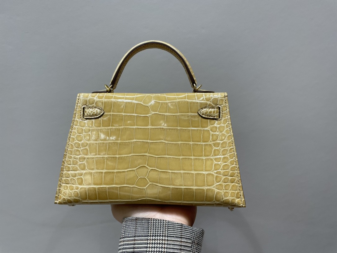 Hermès（爱马仕）Mini kelly ll Alligator shiny 亮面鳄鱼 杏黄 金扣 顶级手缝 现货