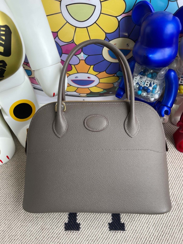 Hermès（爱马仕）Bolide 保龄球包 Epsom 原厂掌纹皮 8F 锡器灰 Etain 金扣 27cm 顶级手缝