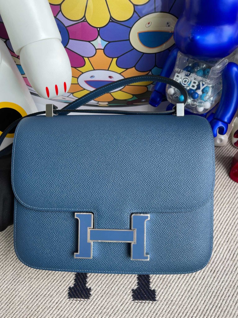 Hermès（爱马仕）Constance 空姐包 epsom 原厂掌纹皮 S4 深邃蓝 珐琅扣 银扣 24cm 顶级手缝