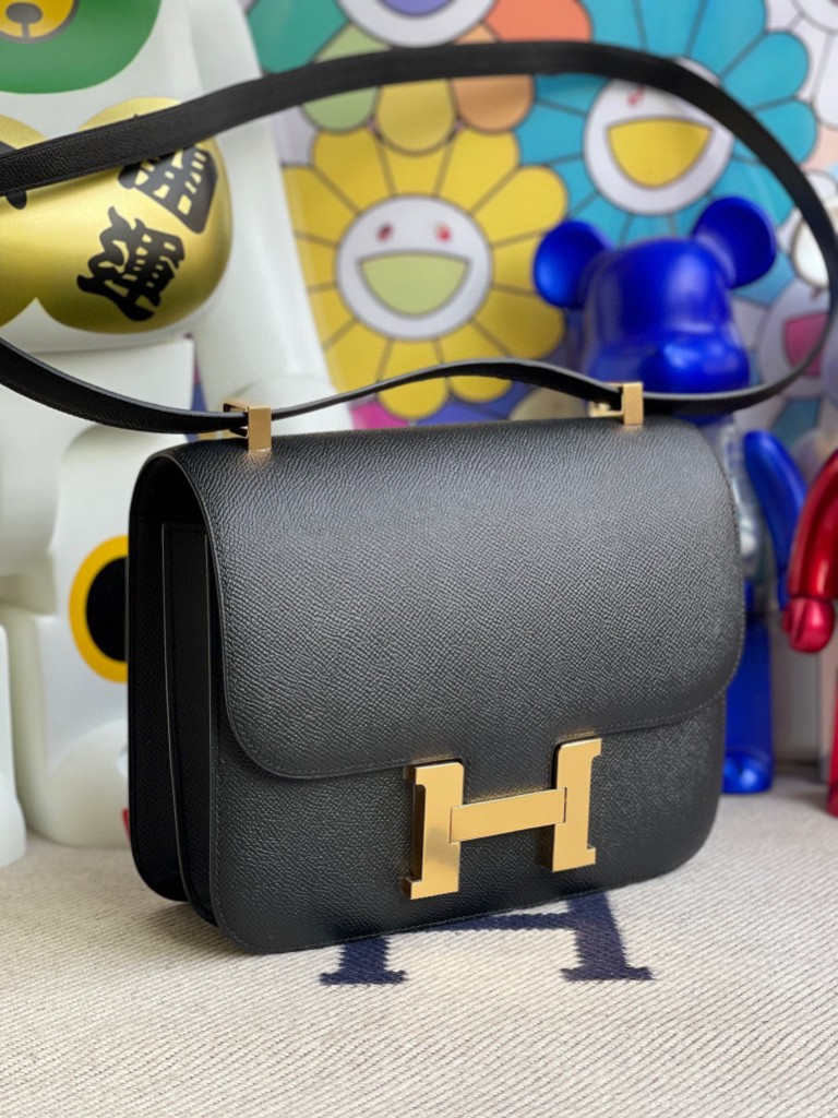 Hermès（爱马仕）Constance 空姐包 Epsom 原厂掌纹皮 ck89 黑色 Noir 金扣 24cm 顶级手缝