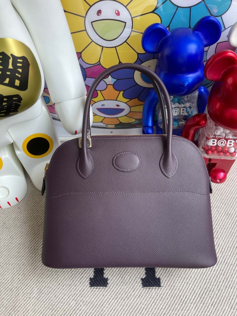 Hermès（爱马仕）Bolide 保龄球包 Epsom 原厂掌纹皮 葡萄紫 金扣 27cm 顶级手缝