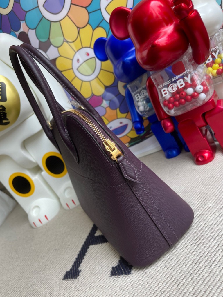 Hermès（爱马仕）Bolide 保龄球包 Epsom 原厂掌纹皮 葡萄紫 金扣 27cm 顶级手缝