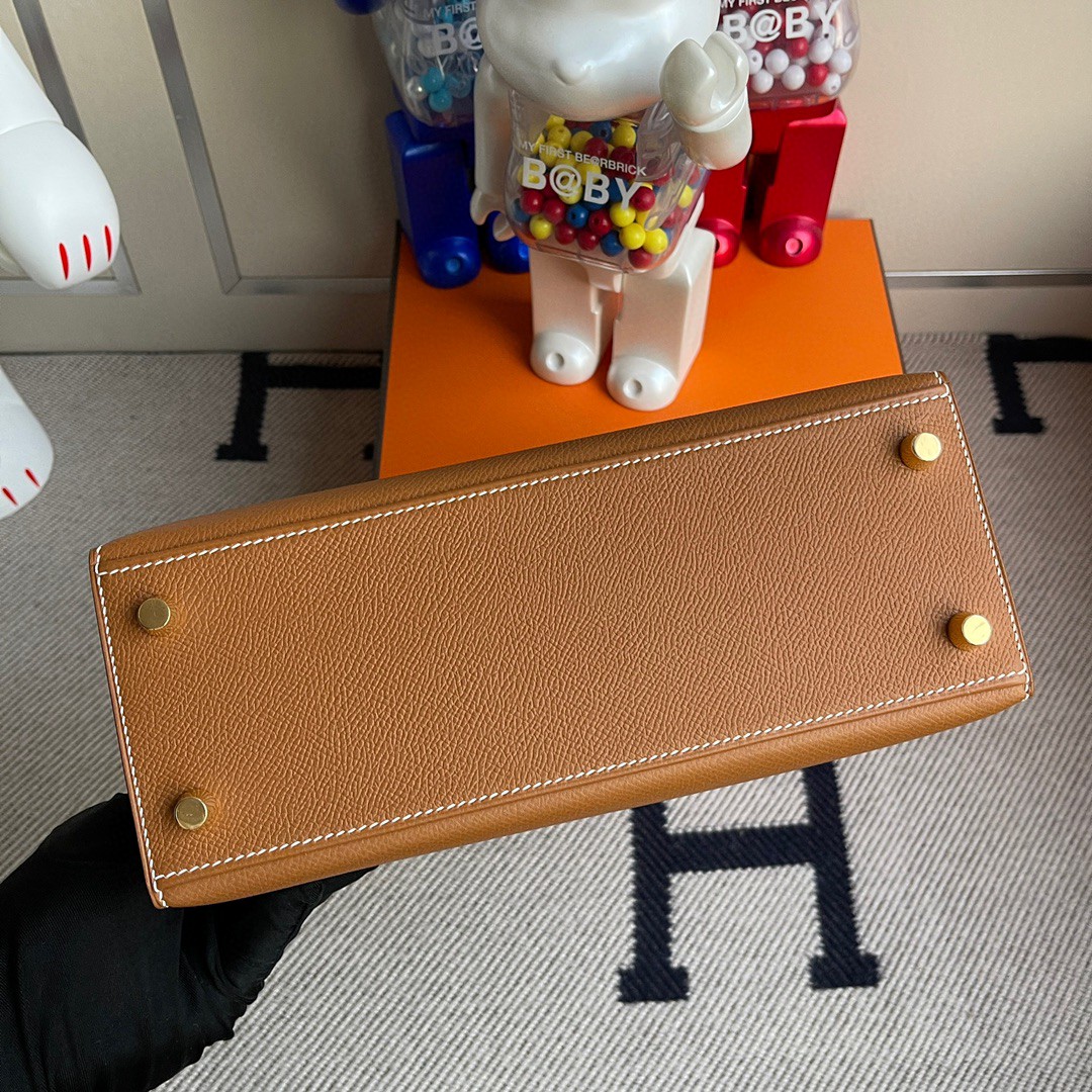 Hermès（爱马仕）Kelly 凯莉包 Epsom 原厂掌纹皮 ck37 金棕色 Gold 金扣 25cm 顶级手缝