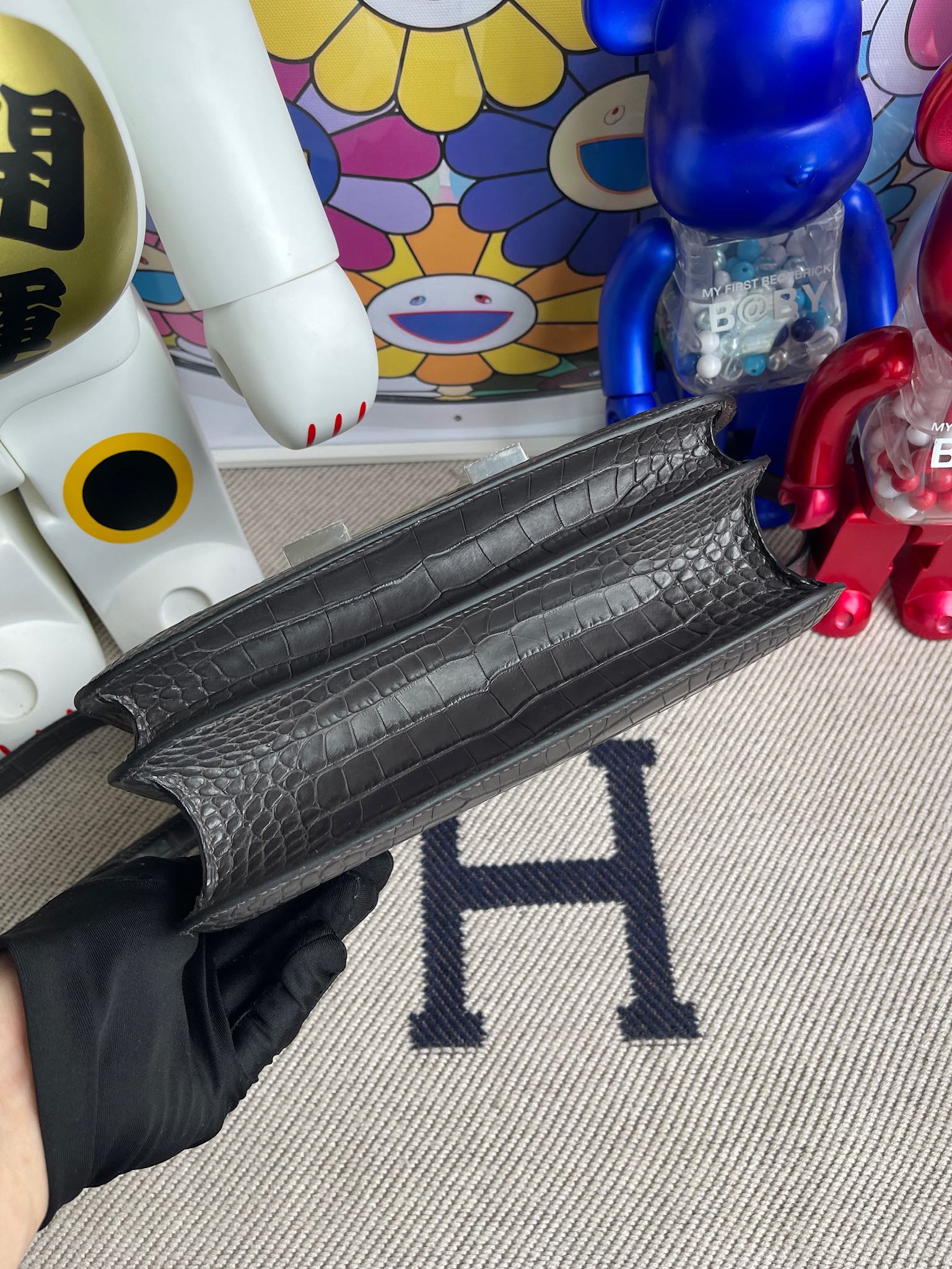 Hermès（爱马仕）Constance 空姐包 Alligator matt 雾面鳄鱼 ck88 石墨灰 graphite 银扣 18cm 定制