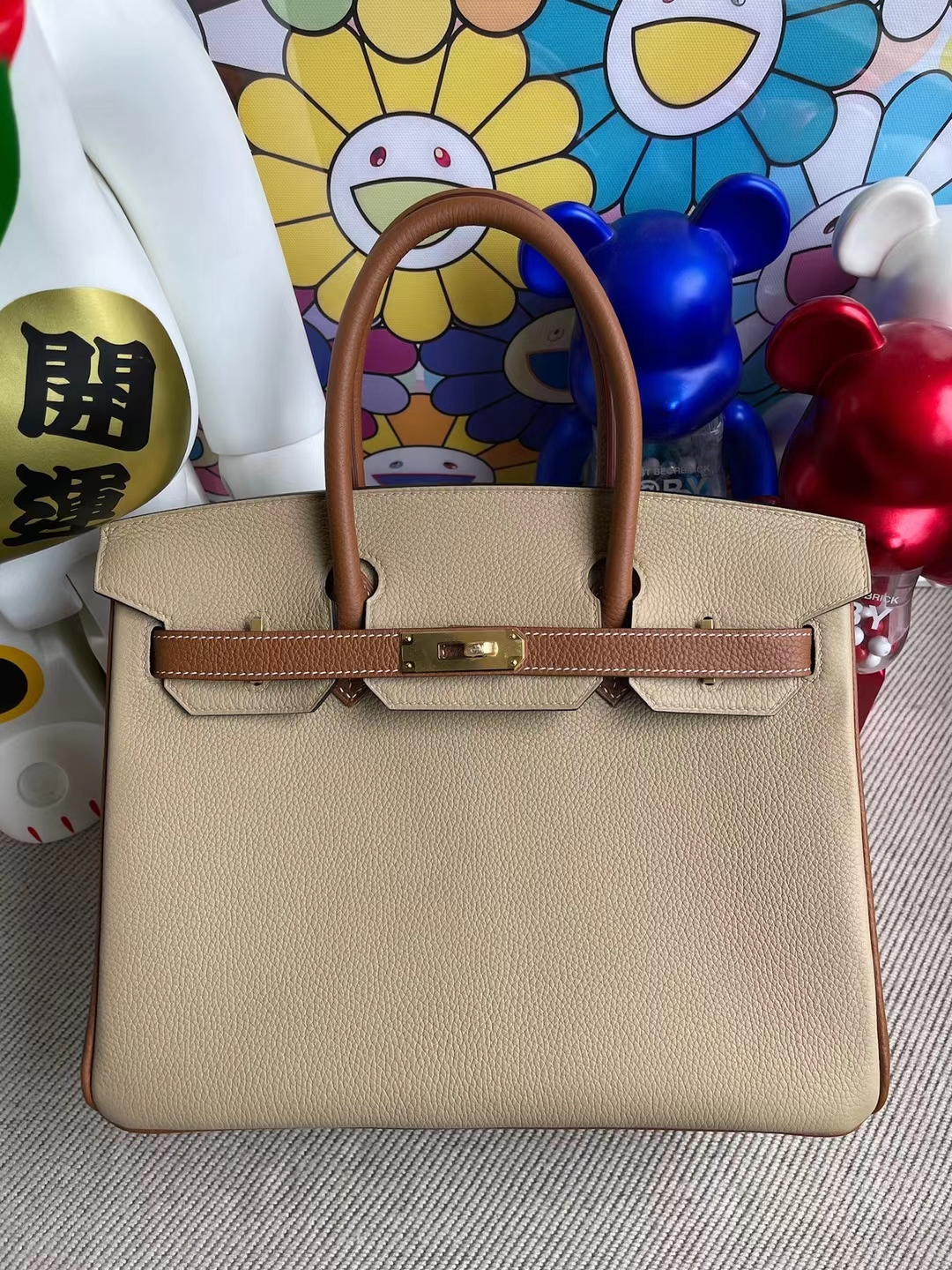 Hermès（爱马仕）Birkin 铂金包 Hss Togo S2 风衣灰 拼 Ck37 金棕色 金扣 定制 30cm