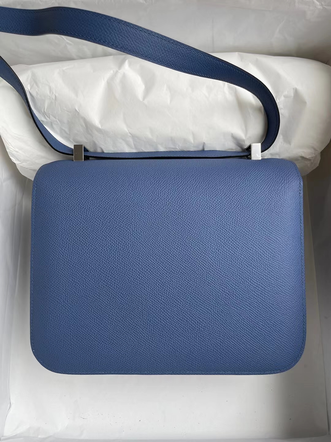 Hermès（爱马仕）Constance 空姐包 Epsom 7E 明蓝色 银扣 24cm