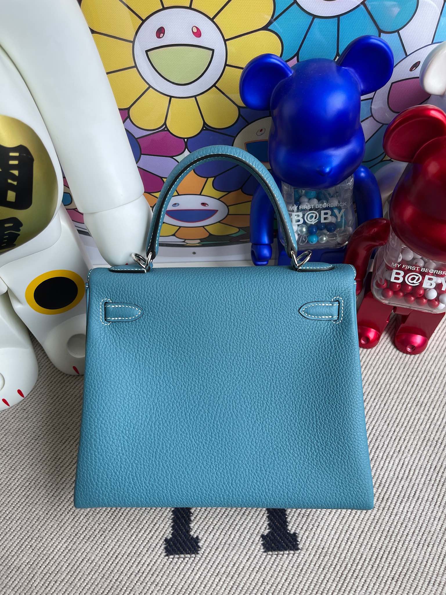 Hermès（爱马仕）Kelly 凯莉包 原厂小牛皮 togo ck75 牛仔蓝 银扣 25cm 顶级手缝