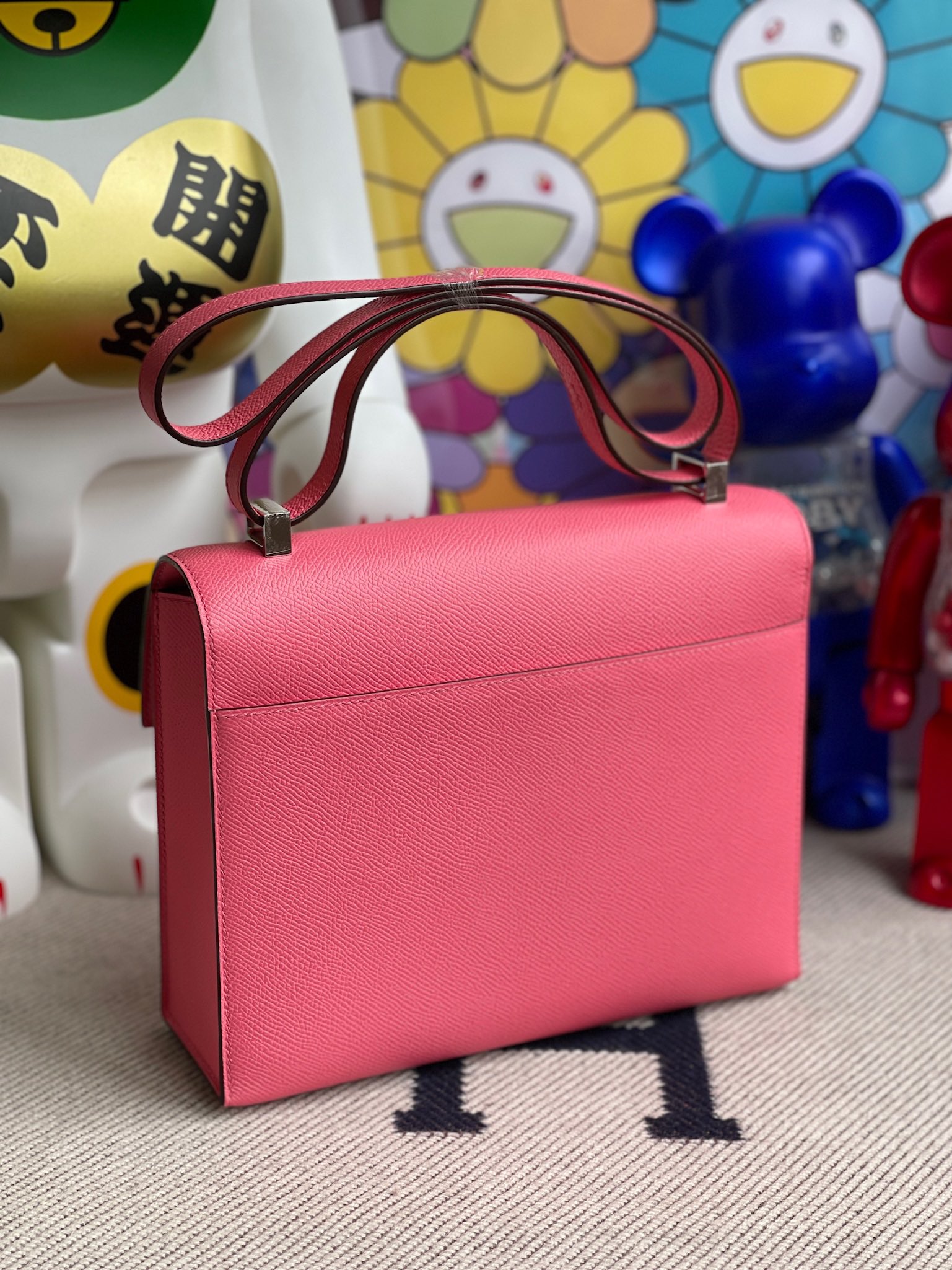 Hermès（爱马仕）Verrou 机枪包 Epsom 原厂掌纹皮 8w 唇膏粉 rose azalee 银扣 21cm 顶级手缝