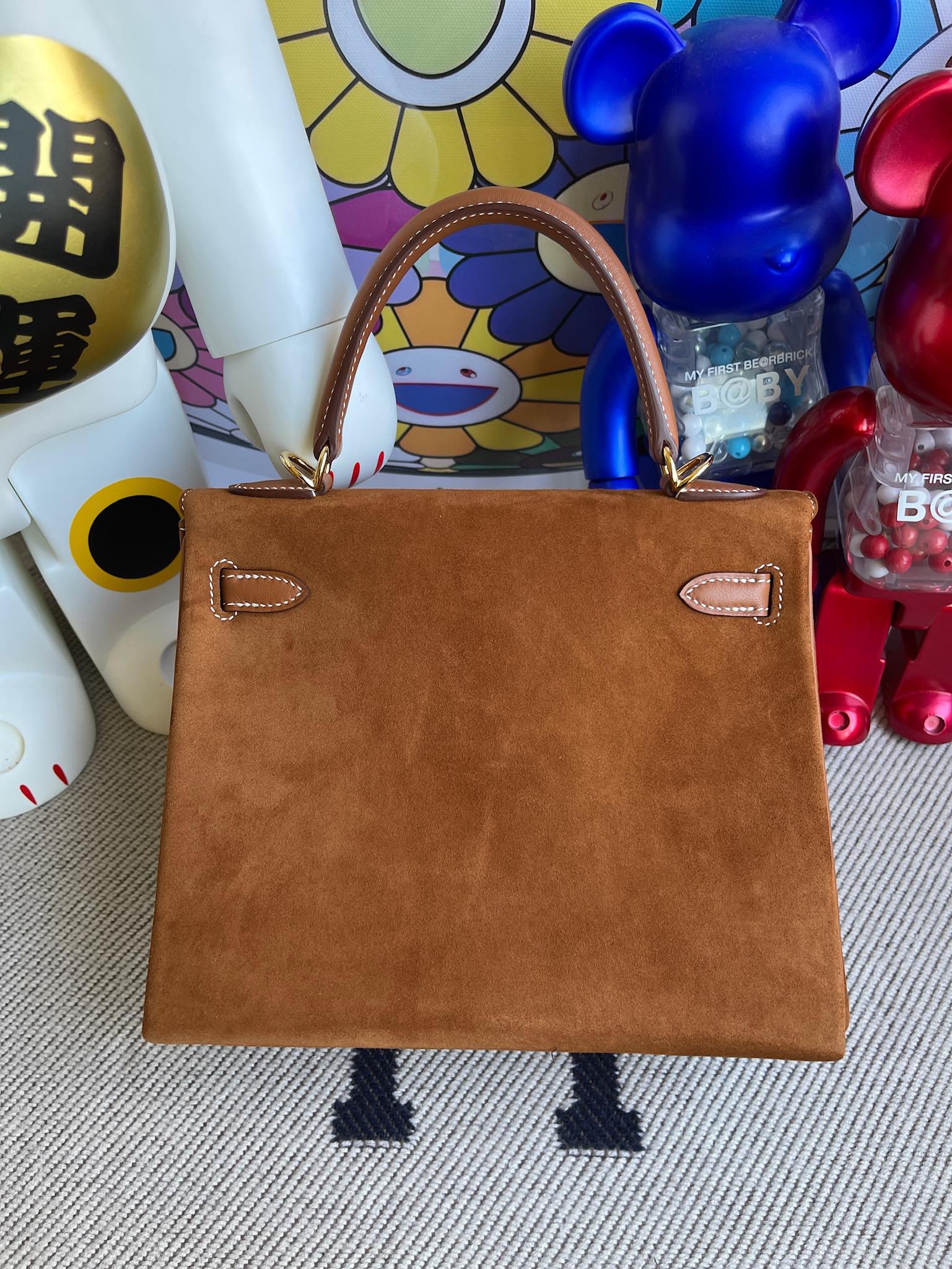 Hermès（爱马仕）Kelly 凯莉包 麂皮 拼 swift 金棕色 金扣 25cm 顶级手缝