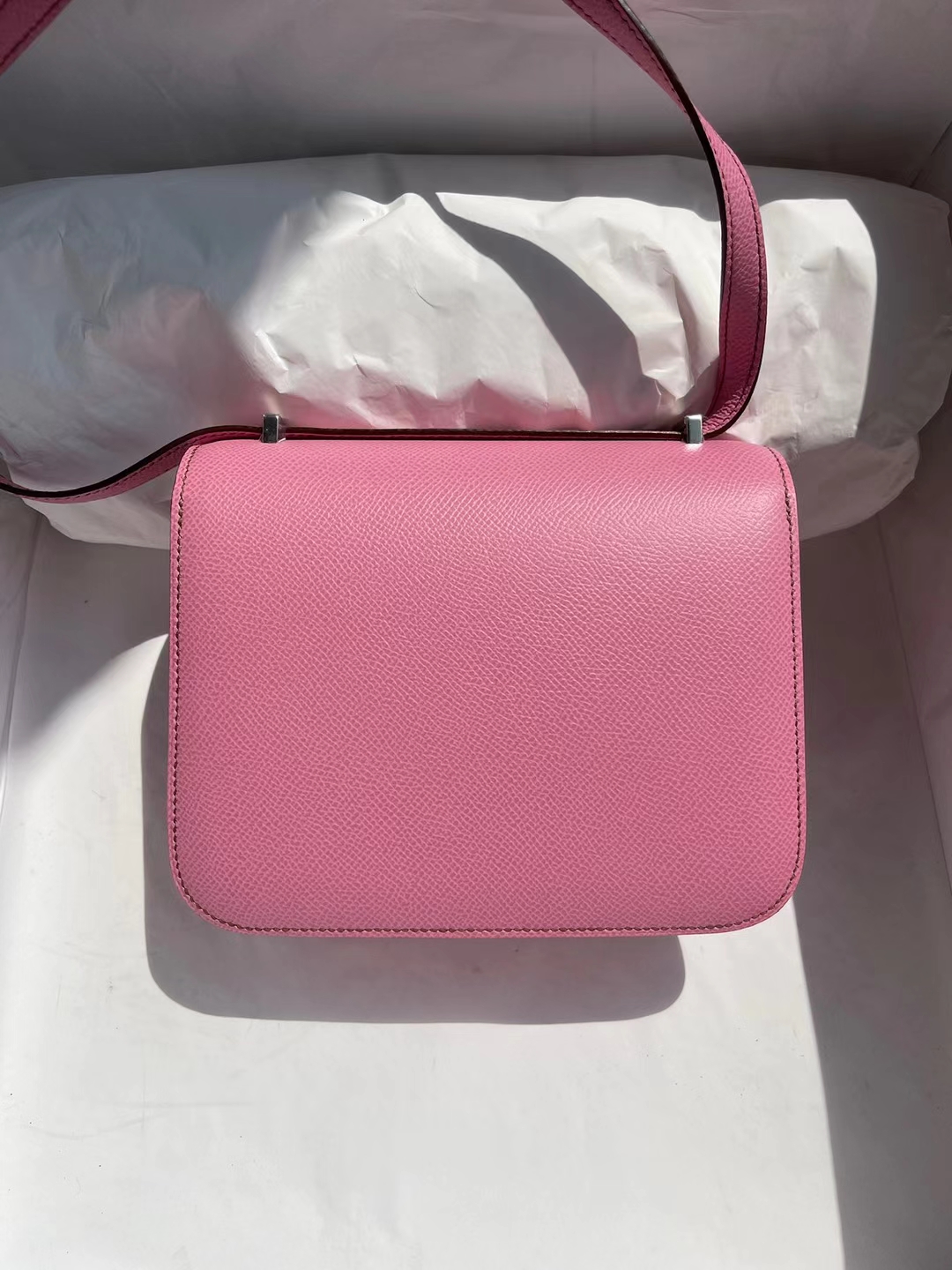 Hermès（爱马仕）Constance 空姐包 Epsom 5P 樱花粉 银扣 19cm
