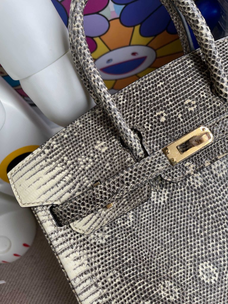 Hermès（爱马仕）Birkin 铂金包 Lizard 进口亮面蜥蜴 原色 小喜马拉雅色 金扣 25cm 顶级手缝