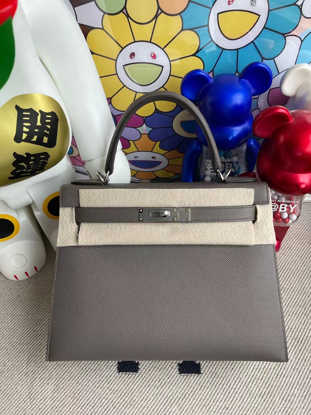 Hermès（爱马仕）Kelly 凯莉包 Epsom 8F 锡器灰 Etain 顶级工艺 全手工缝制 银扣 28cm