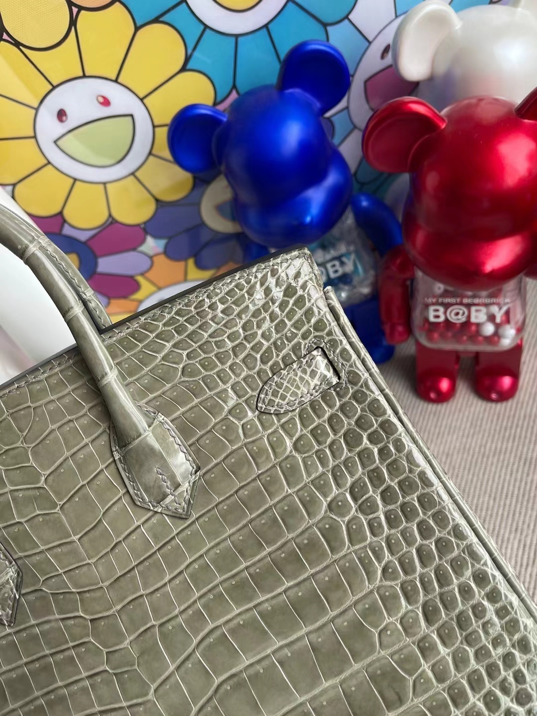 Hermès（爱马仕）Birkin 铂金包 亮面倒v澳洲湾鳄 Ck81 斑鸠灰 Griss 顶级工艺 银扣 25cm