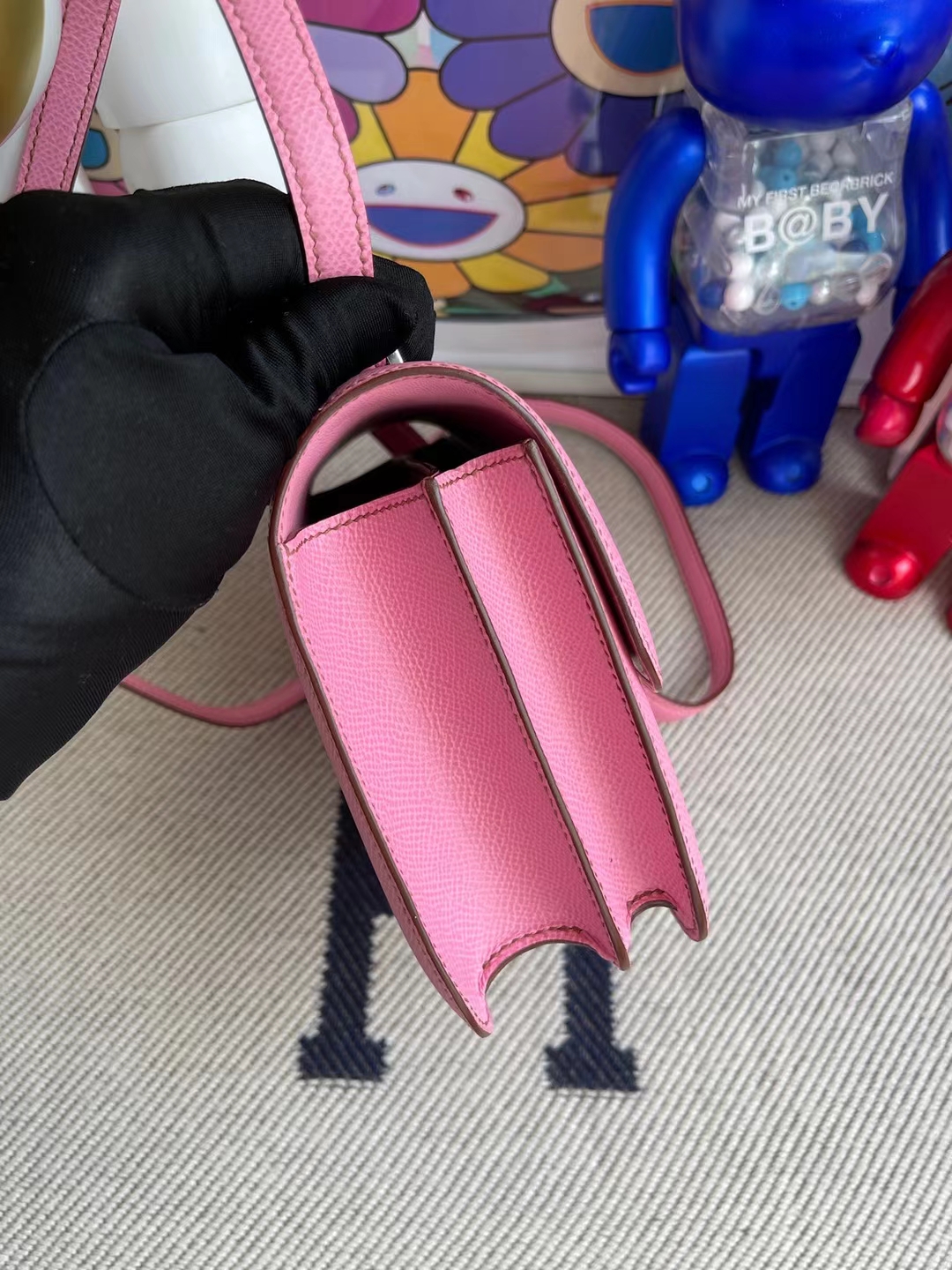 Hermès（爱马仕）Constance 空姐包 Epsom 5P 樱花粉 银扣 19cm