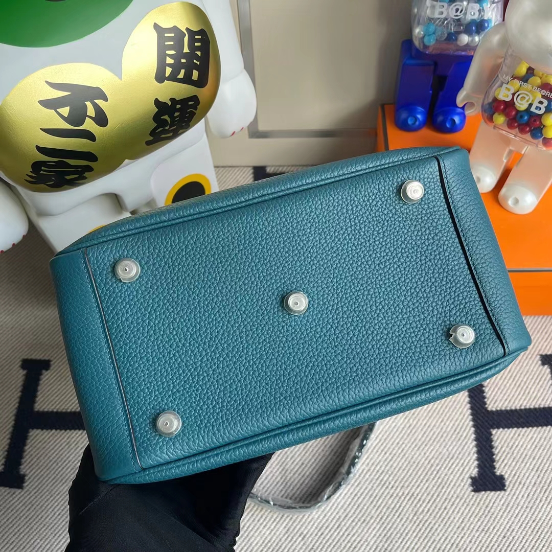 Hermès（爱马仕）Lindy 琳迪包 Clemence W0 博斯普鲁斯绿 顶级工艺 全手工缝制 银扣 26cm