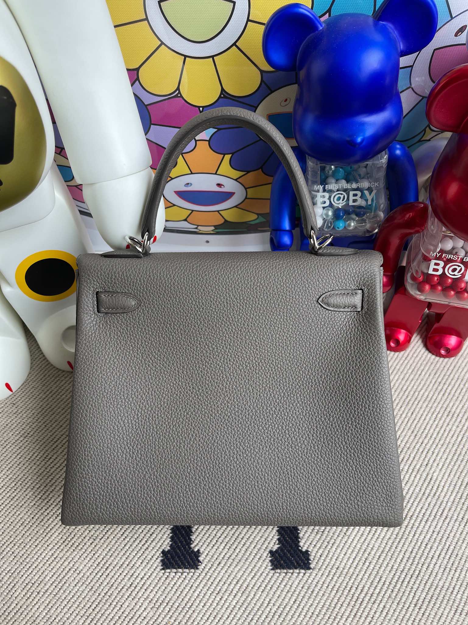 Hermès（爱马仕）Kelly 凯莉包 原厂小牛皮 togo 8F 锡器灰 Etain 银扣 25cm 顶级手缝