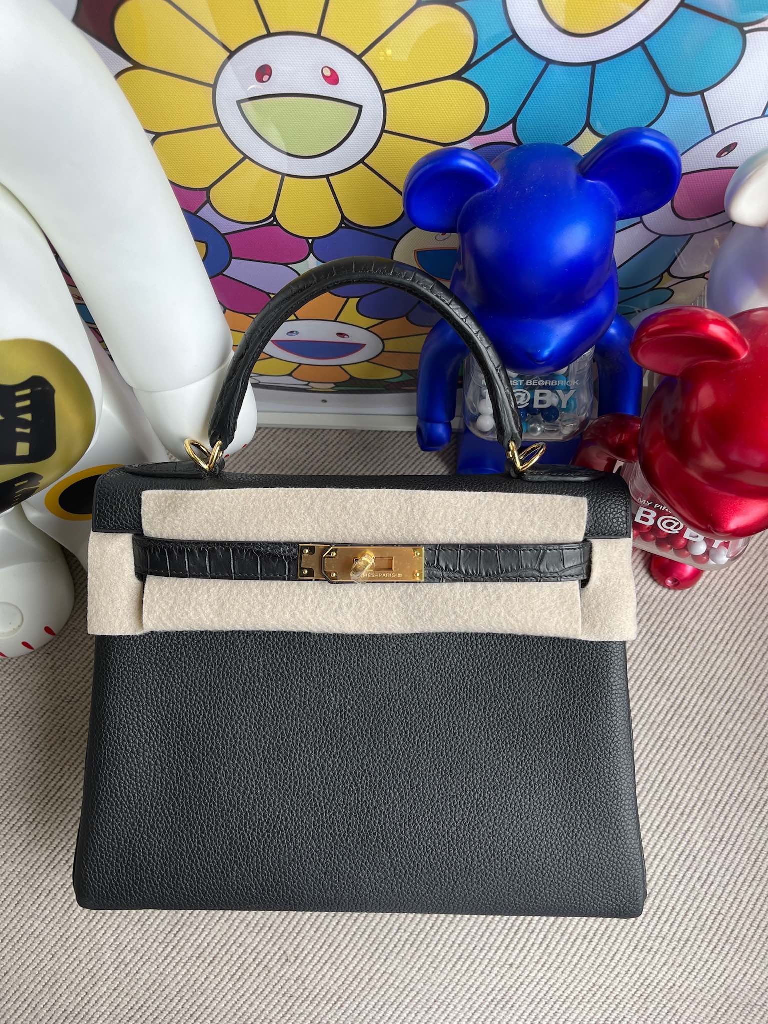 Hermès（爱马仕）Kelly Touch 凯莉包 ck89 黑色 雾面鳄鱼 金扣 28cm 顶级手缝 定制