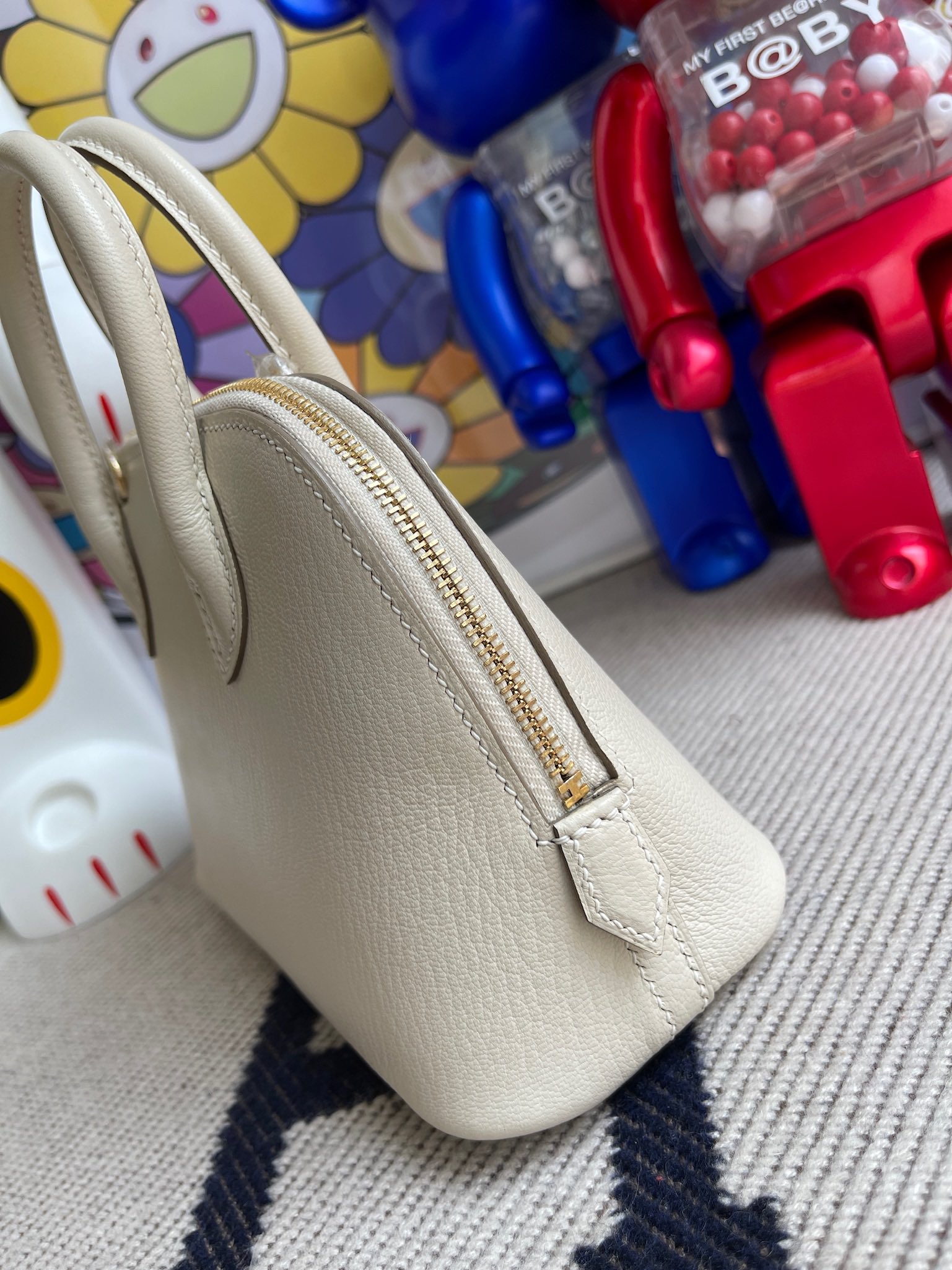 Hermès（爱马仕）Mini bolide Chevre 山羊皮 ck10 奶昔白 金扣 顶级手缝 定制