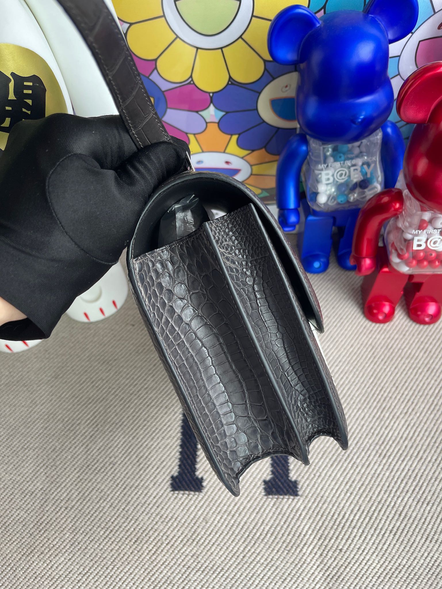 Hermès（爱马仕）Constance 空姐包 Alligator matt 雾面鳄鱼 ck88 石墨灰 graphite 银扣 18cm 定制