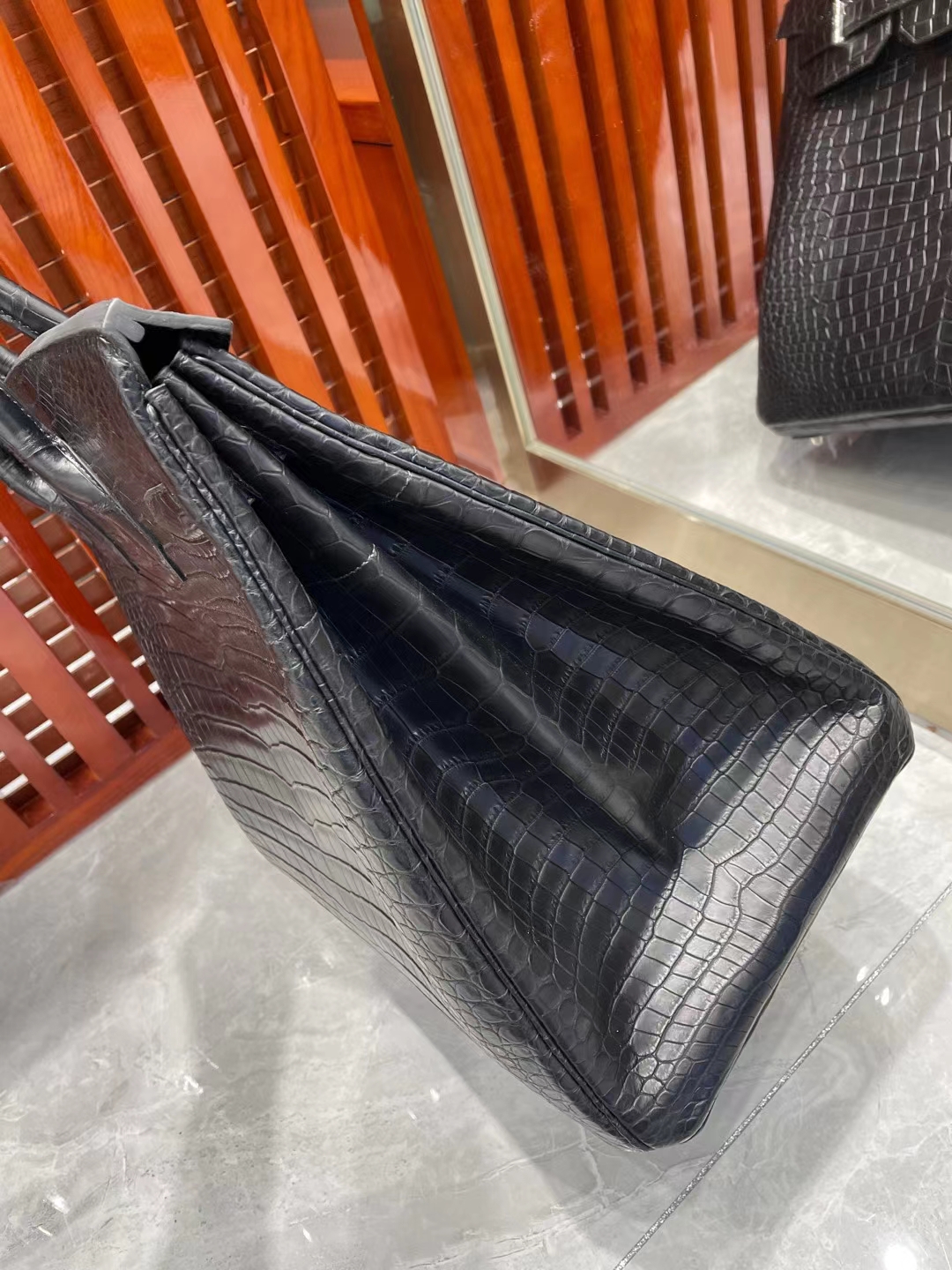 Hermès（爱马仕）Hac 40cm 雾面湾鳄鳄鱼 Ck89 黑色 银扣 顶级工艺 全手工缝制 Matte Porosus Crocodile