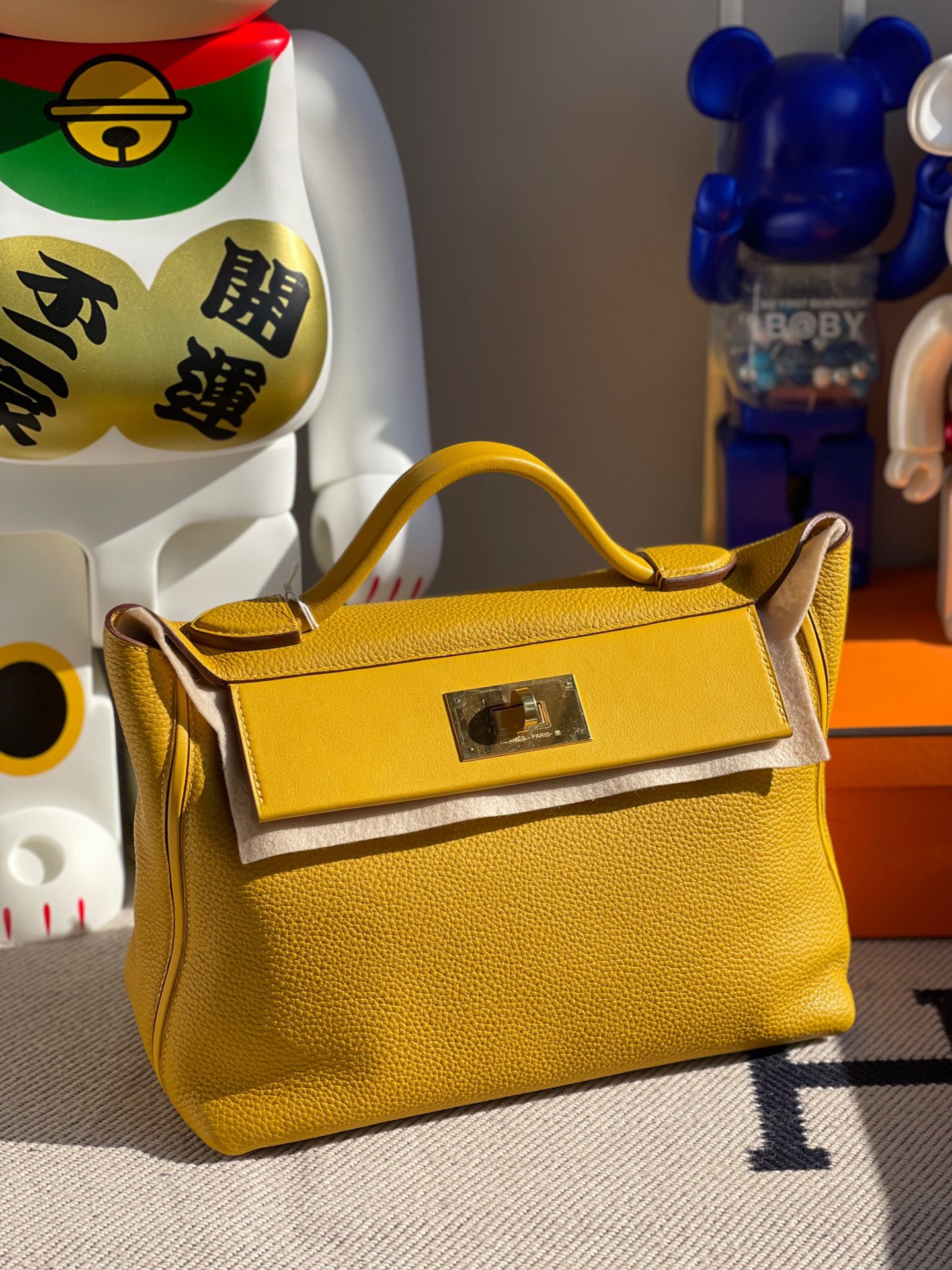 Hermès（爱马仕）2424 凯莉包 9Ｄ 琥珀黄 Ambre 金扣 29cm 顶级手缝