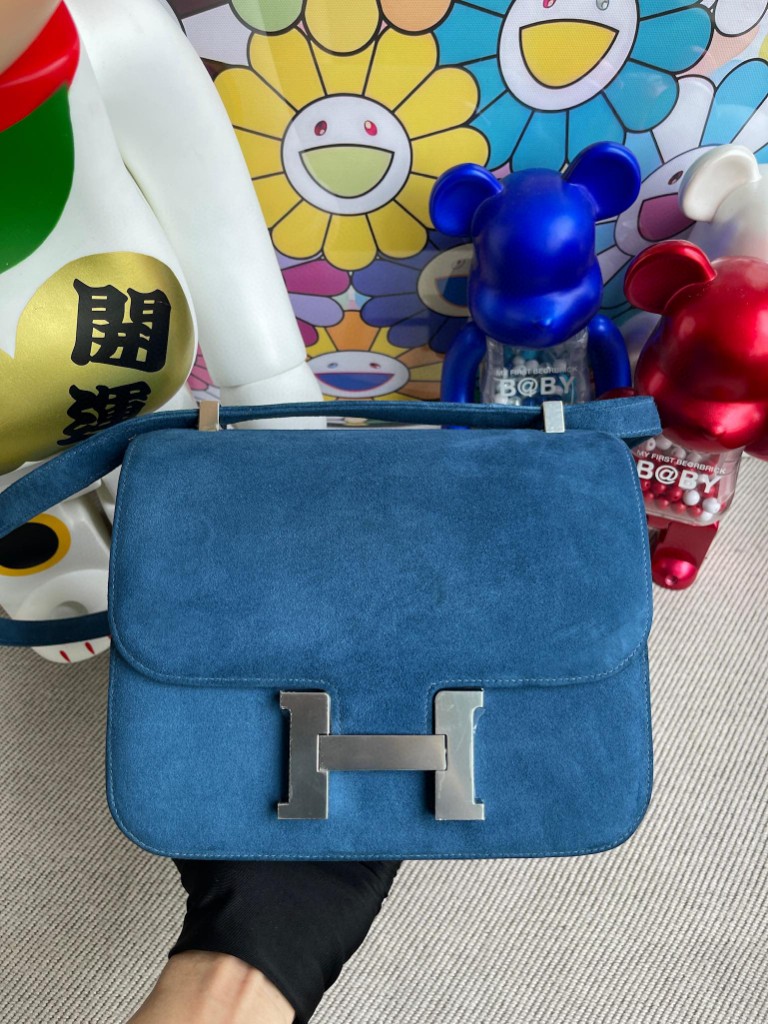 Hermès（爱马仕）Constance 康斯坦斯 麂皮 皇家蓝 银扣 24cm 顶级手缝