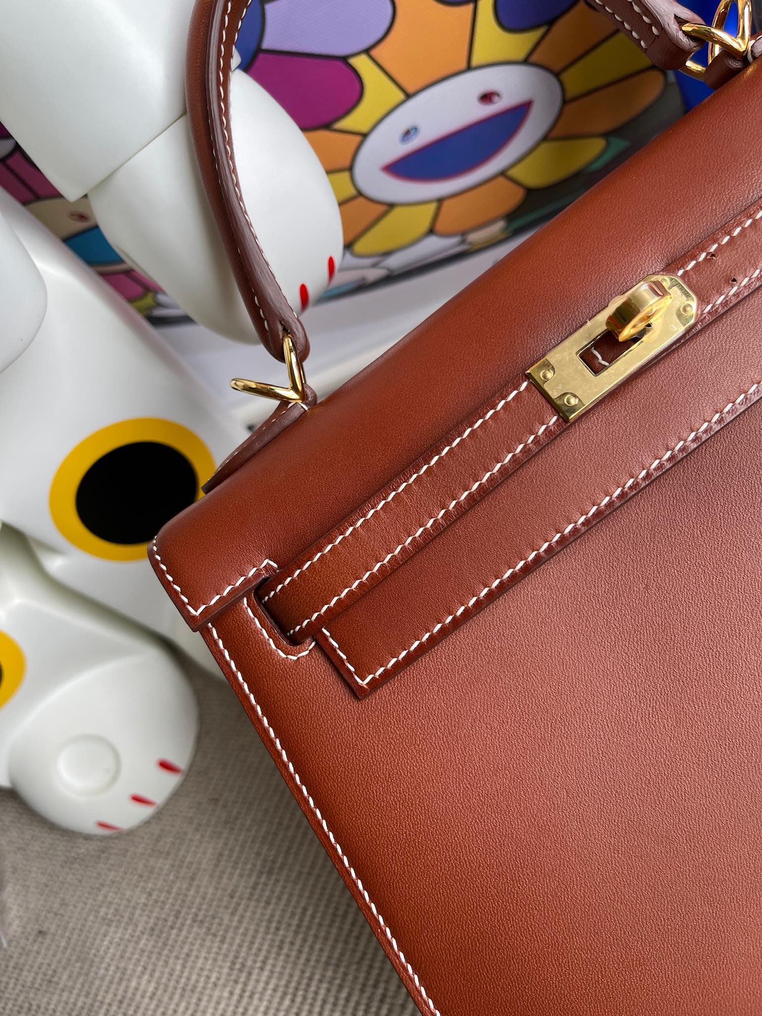 Hermès（爱马仕）Kelly 凯莉包 马鞍皮 金棕色 金扣 25cm 顶级手缝