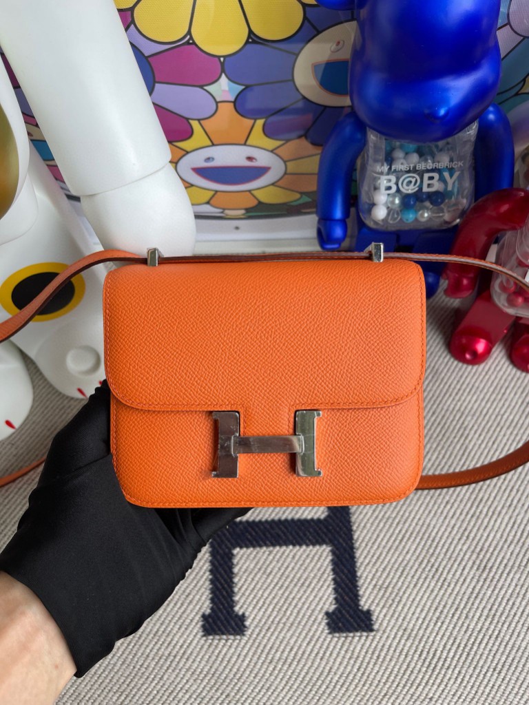 Hermès（爱马仕）Constance 康斯坦斯 Epsom 原厂掌纹皮 93 橙色 orange 银扣 14cm 顶级手缝