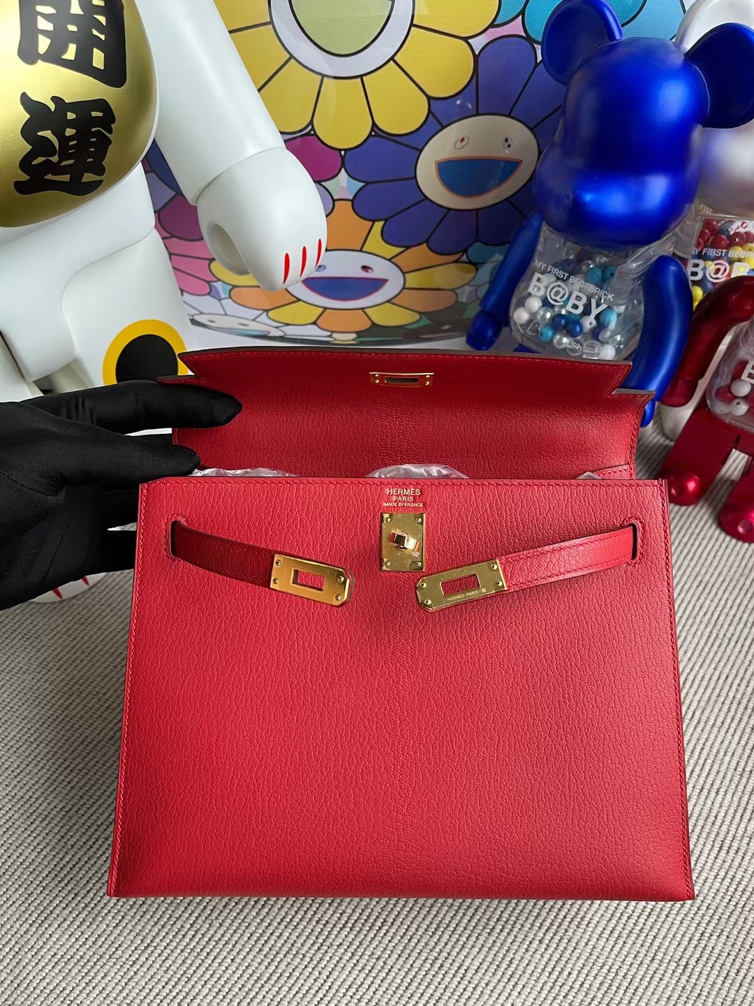 Hermès（爱马仕）Kelly 凯莉包 Chevre Q5 国旗红 Rouge Cassque 金扣 25cm