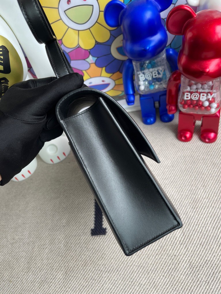 Hermès（爱马仕）Verrou 机枪包 Box calf ck89 黑色 Noir 金扣 21cm 顶级手缝 定制