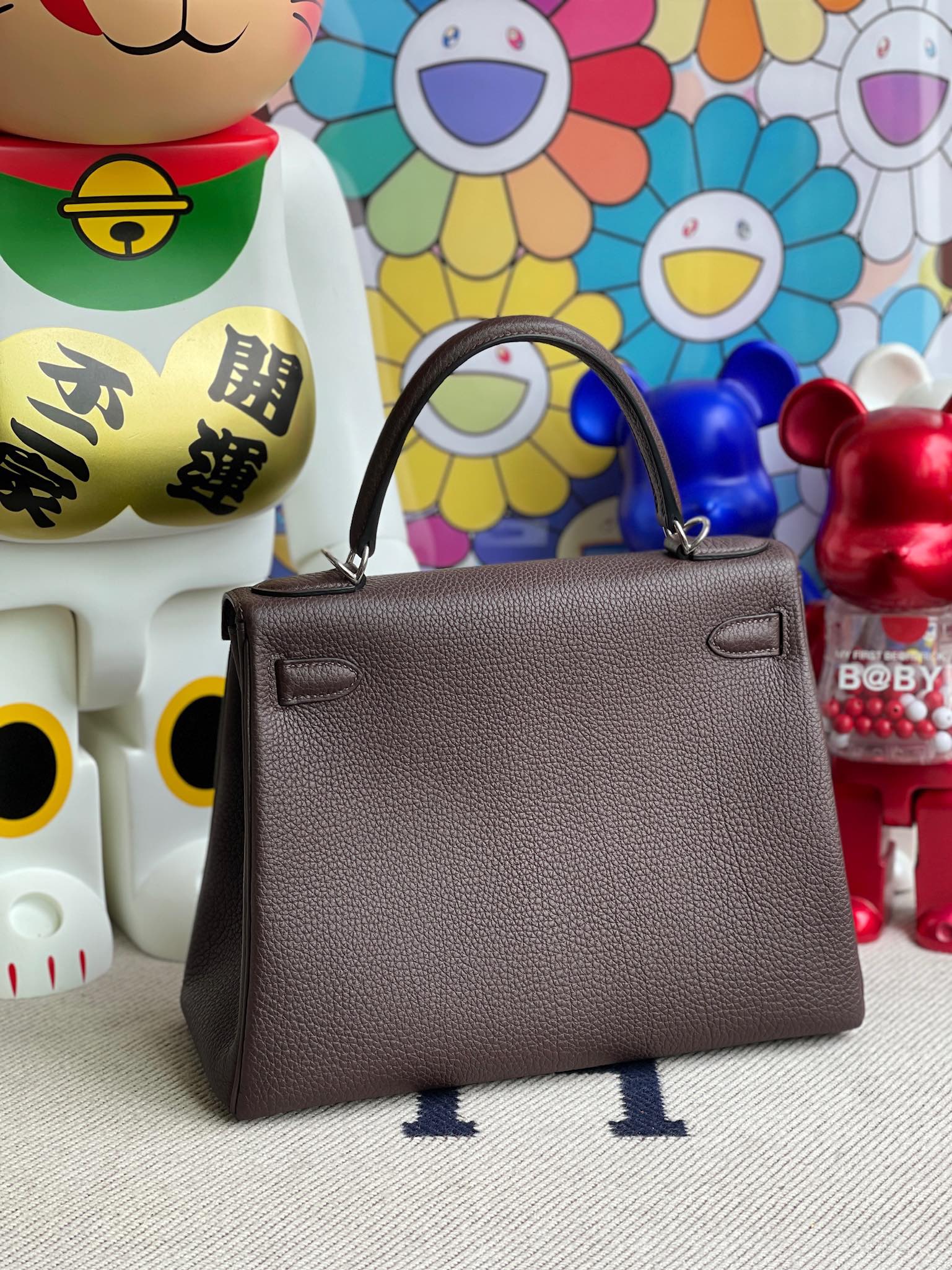 Hermès（爱马仕）Kelly 凯莉包 原厂小牛皮 togo 乌木色 银扣 28cm 顶级手缝