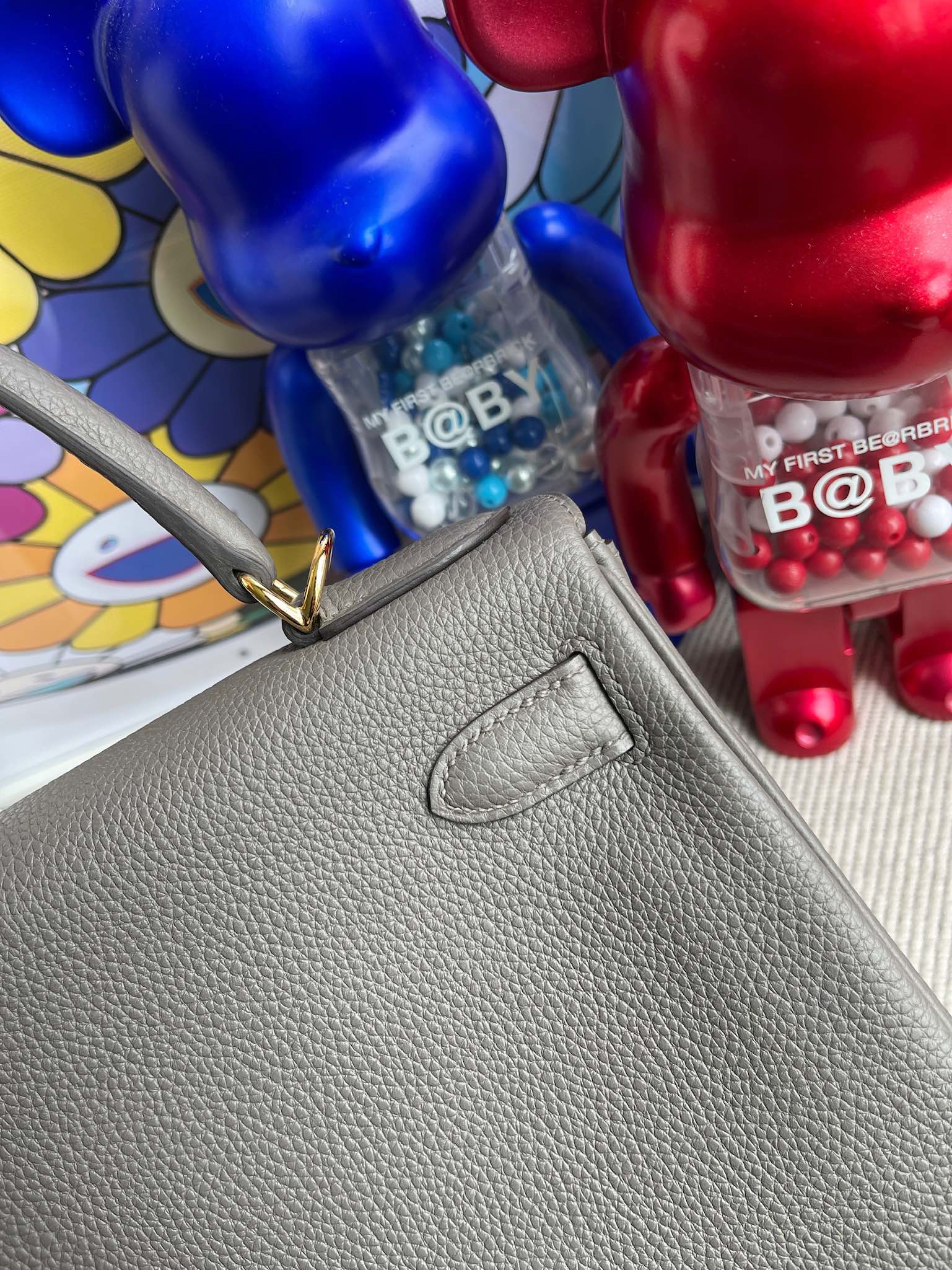 Hermès（爱马仕）Kelly 凯莉包 原厂小牛皮 togo 8F 锡器灰 etain 金扣 28cm 顶级手缝