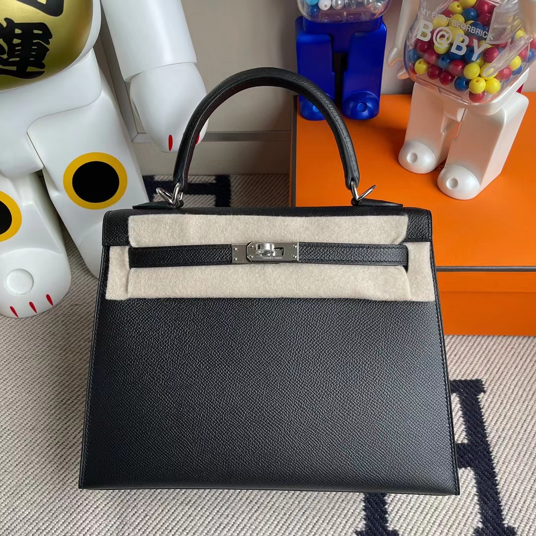 Hermès（爱马仕）Kelly 凯莉包 Epsom ck89 黑色 银扣 25cm