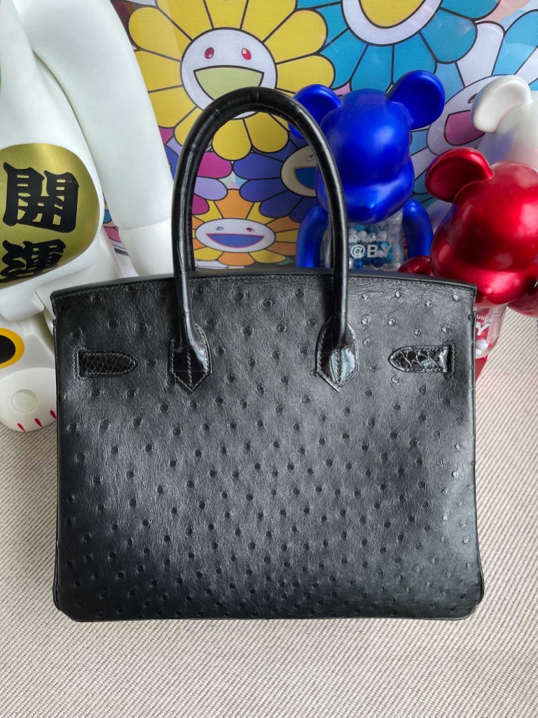 Hermès（爱马仕）Birkin Touch 系列 黑色 Ostrich kk鸵鸟 拼 亮面鳄鱼 金扣 30cm 顶级手缝 定制