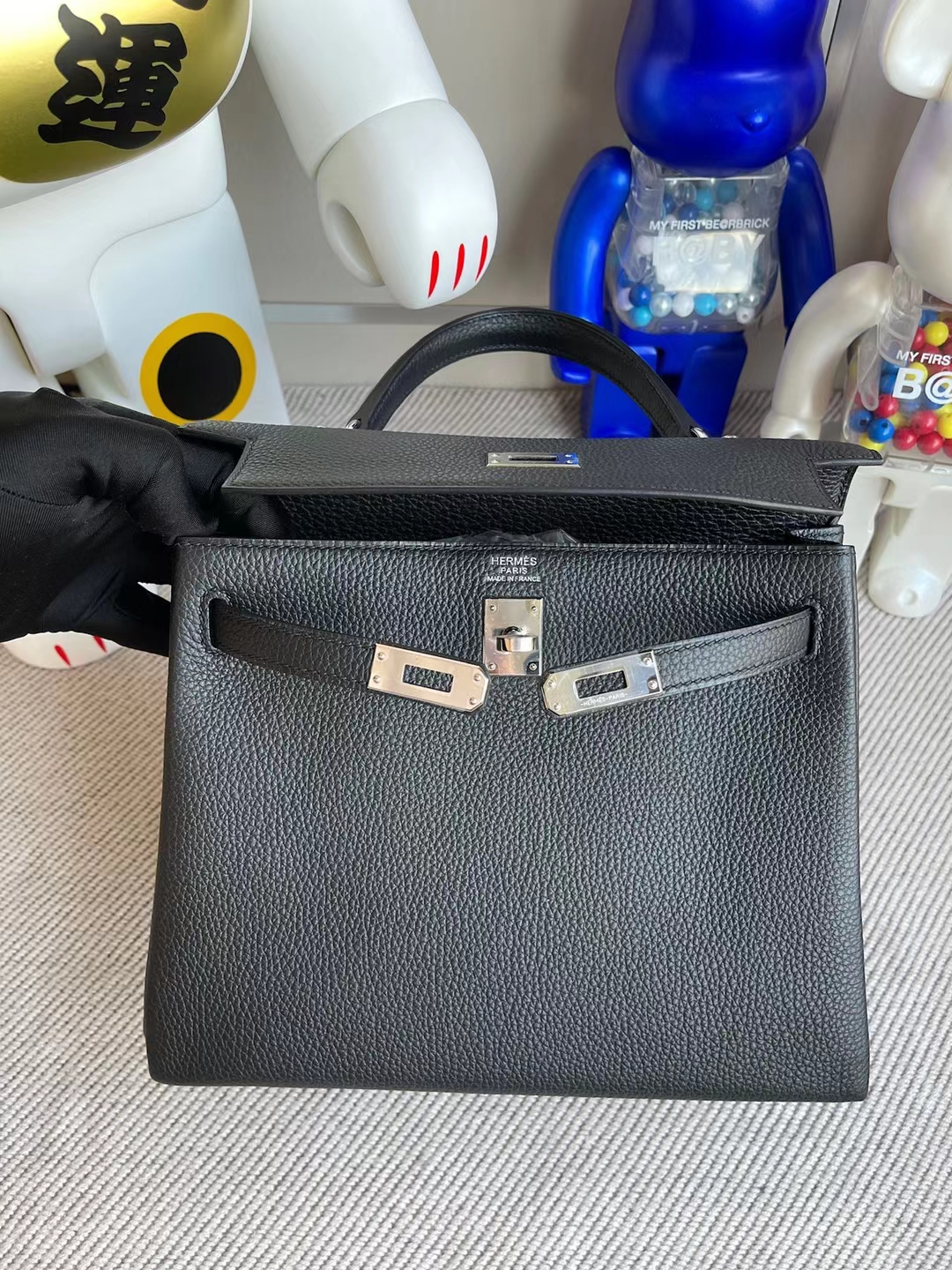 Hermès（爱马仕）Kelly 凯莉包 togo ck89 黑色 银扣 全手工缝制 银扣 25cm