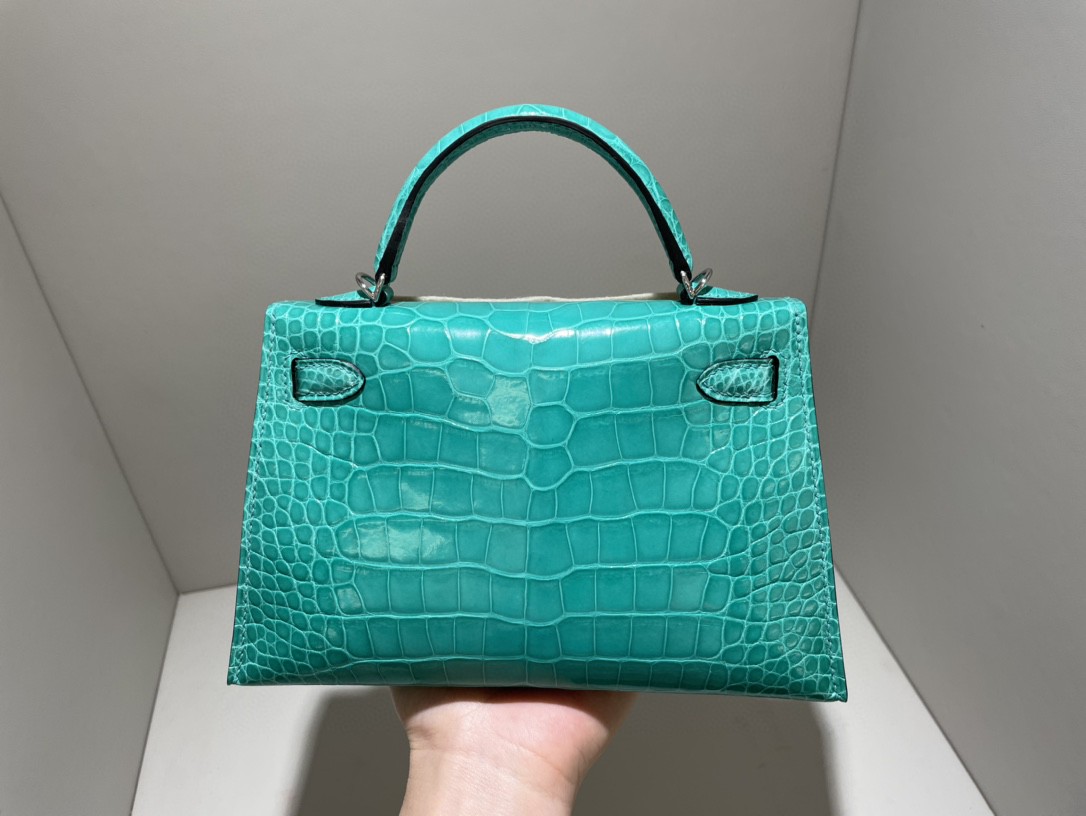Hermès（爱马仕）Mini kelly ll Alligator shiny 亮面鳄鱼 6w 薄荷绿 银扣 顶级手缝 现货