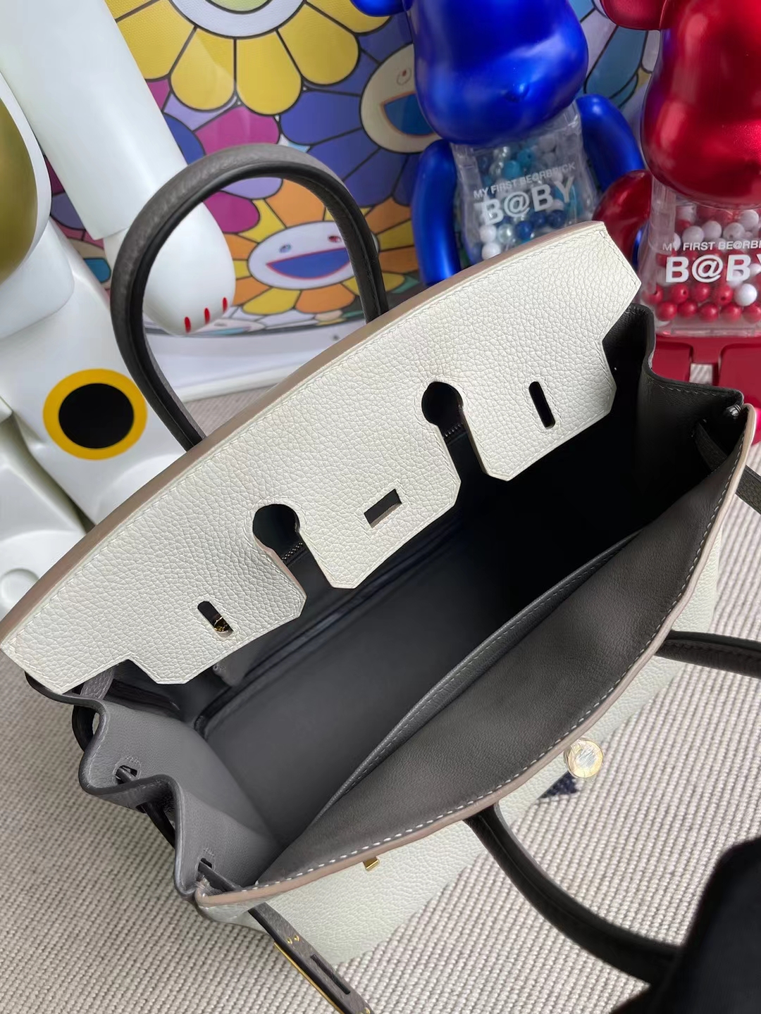 Hermès（爱马仕）Birkin 铂金包 togo ck80 珍珠灰 拼 m8 沥青灰 磨砂金扣 25cm