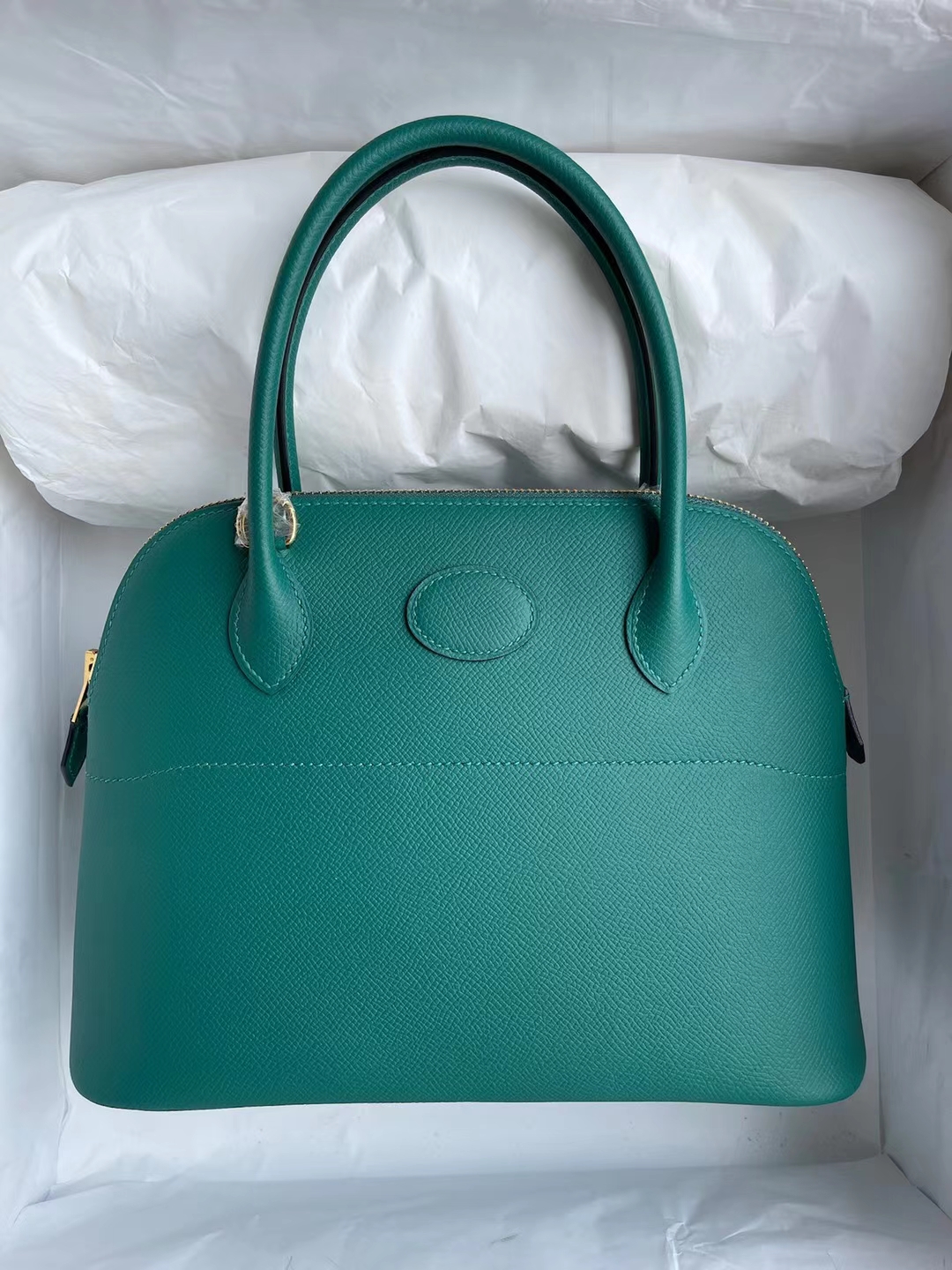 Hermès（爱马仕）Bolide 保龄球包 Epsom Z6 孔雀绿 Malachite 金扣 27cm 顶级工艺 全手工缝制