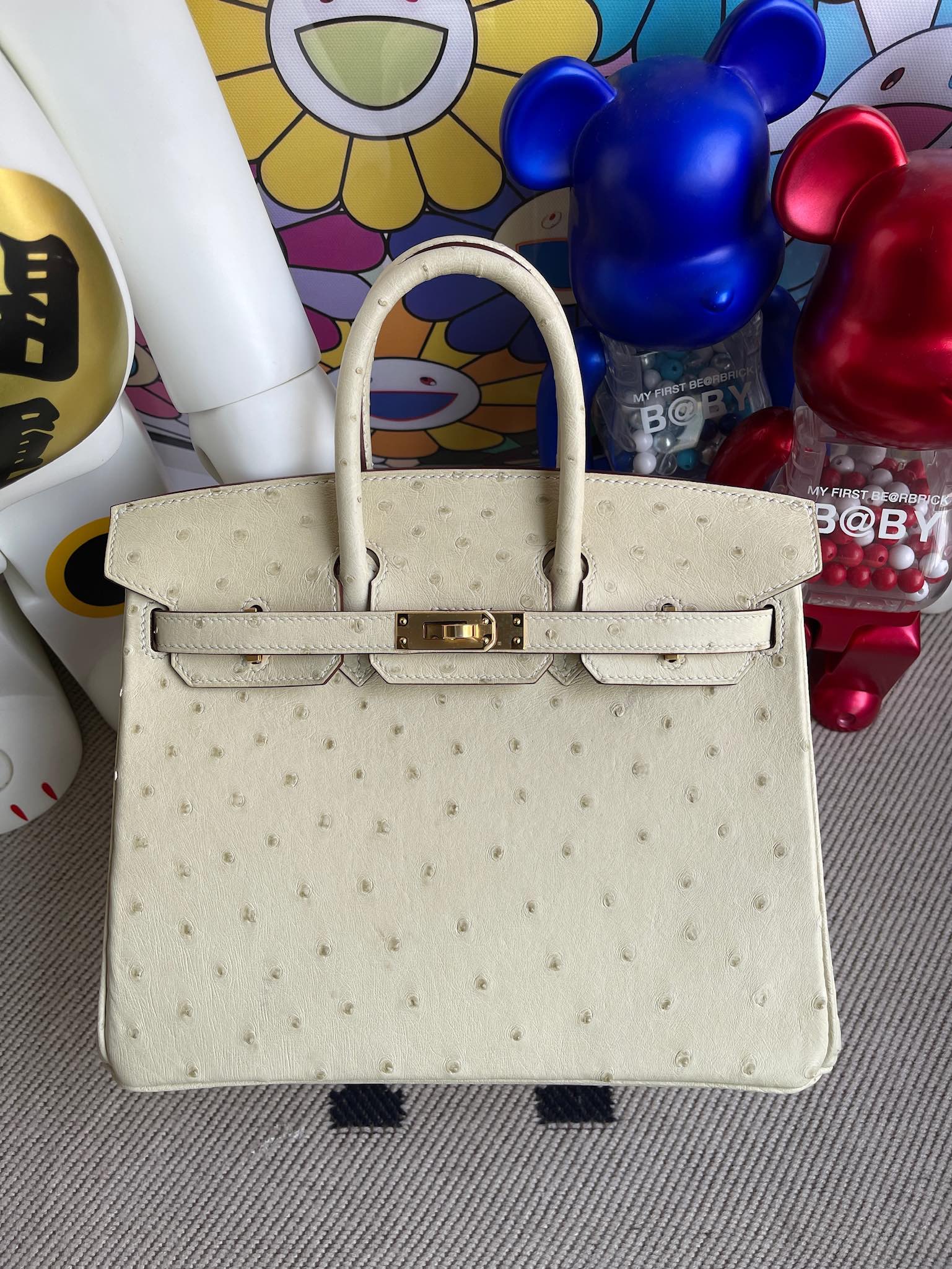 Hermès（爱马仕）Birkin 铂金包 Ostrich kk 鸵鸟 3C 羊毛白 金扣 25cm 顶级手缝 定制