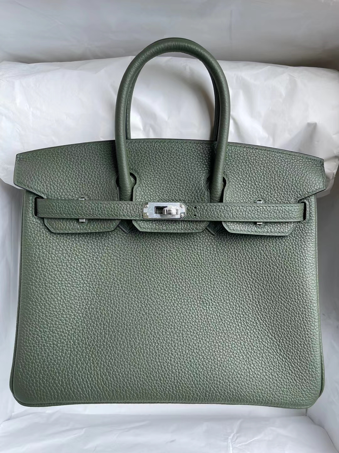 Hermès（爱马仕）Birkin 铂金包 顶级togo小牛皮 6H 橄榄绿 银扣 25cm