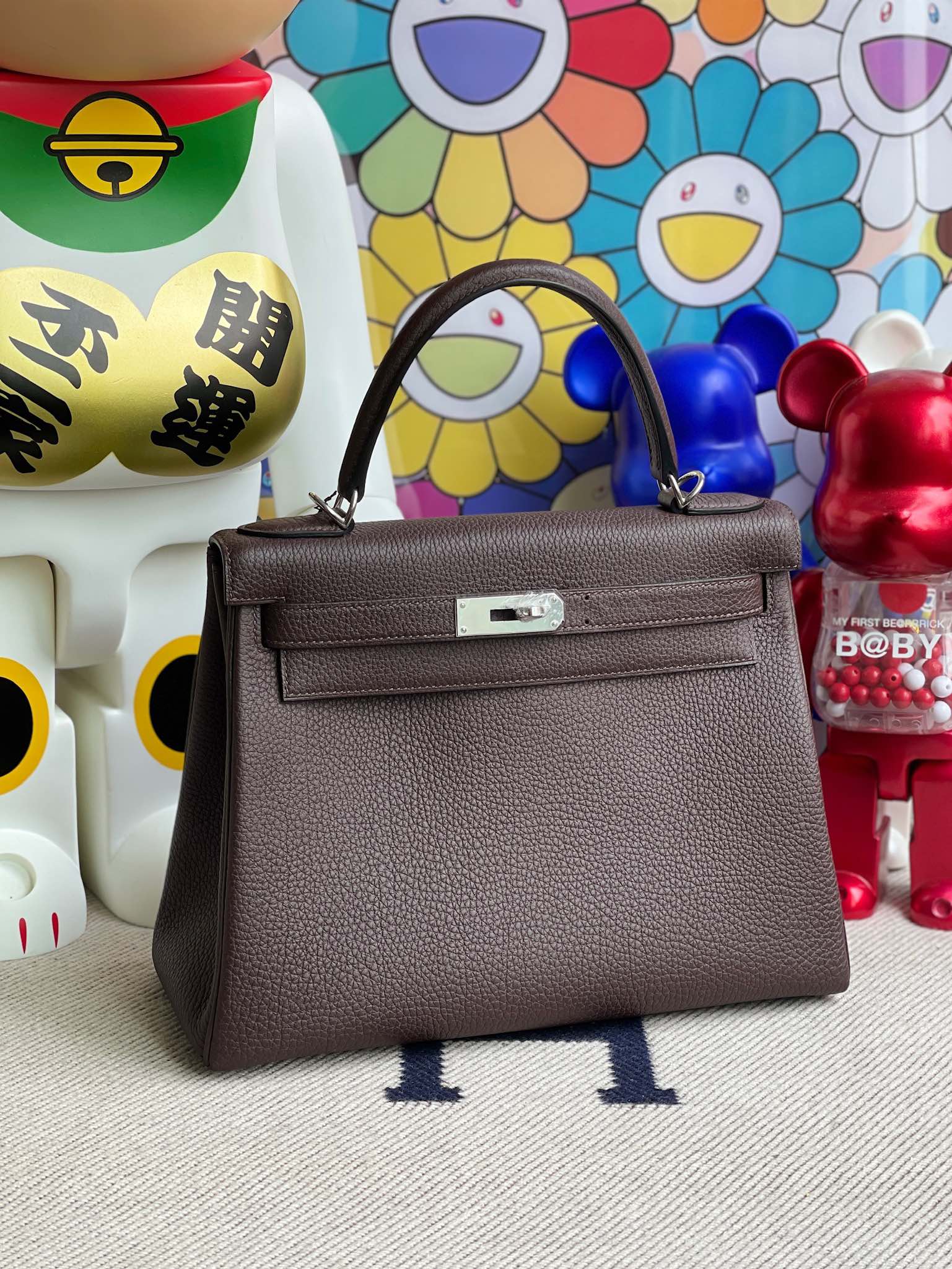 Hermès（爱马仕）Kelly 凯莉包 原厂小牛皮 togo 乌木色 银扣 28cm 顶级手缝