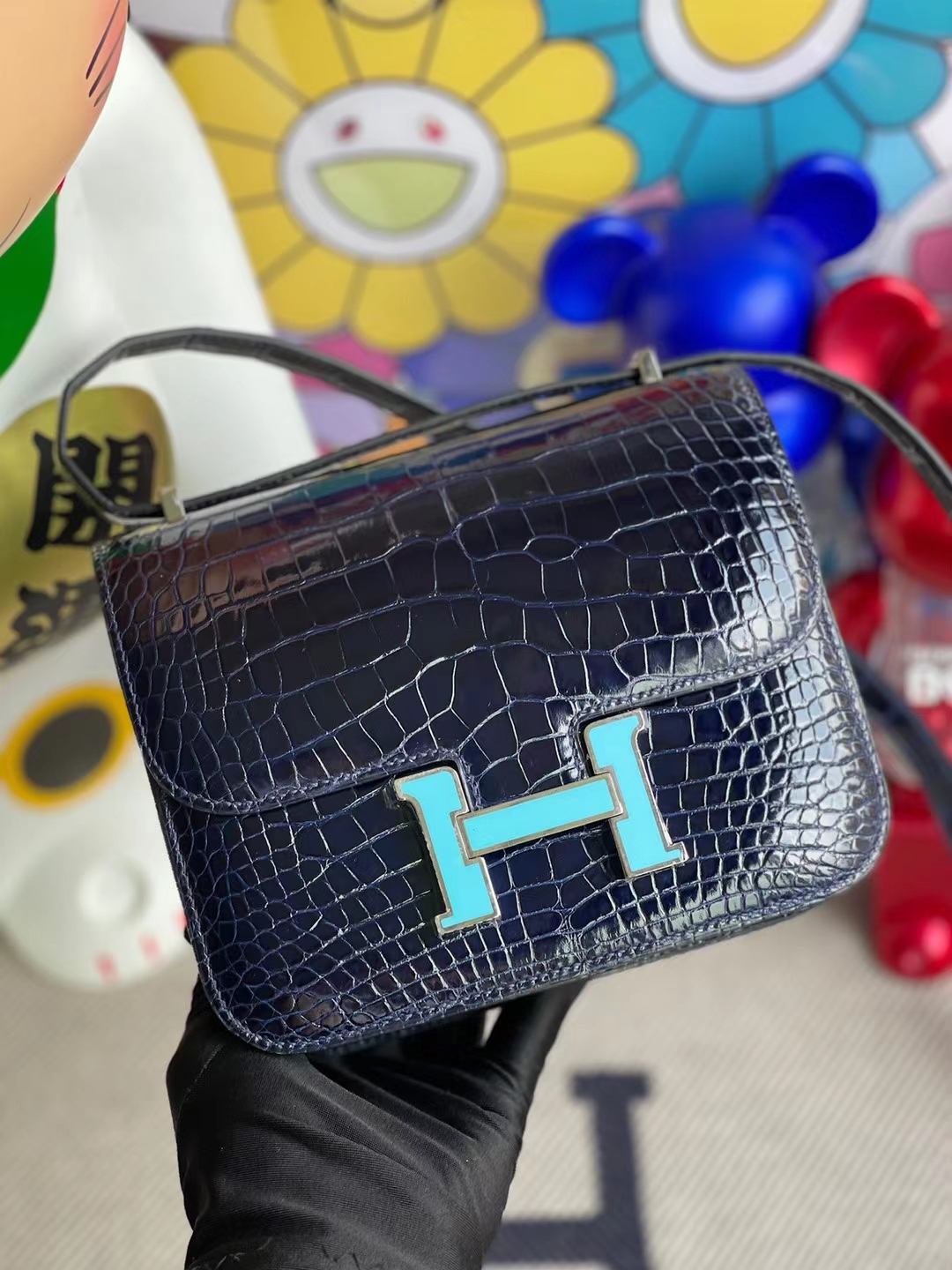 Hermès（爱马仕）Constance 康斯坦斯 亮面美洲鳄 宝石蓝 珐琅扣 19cm 顶级工艺 全手工缝制