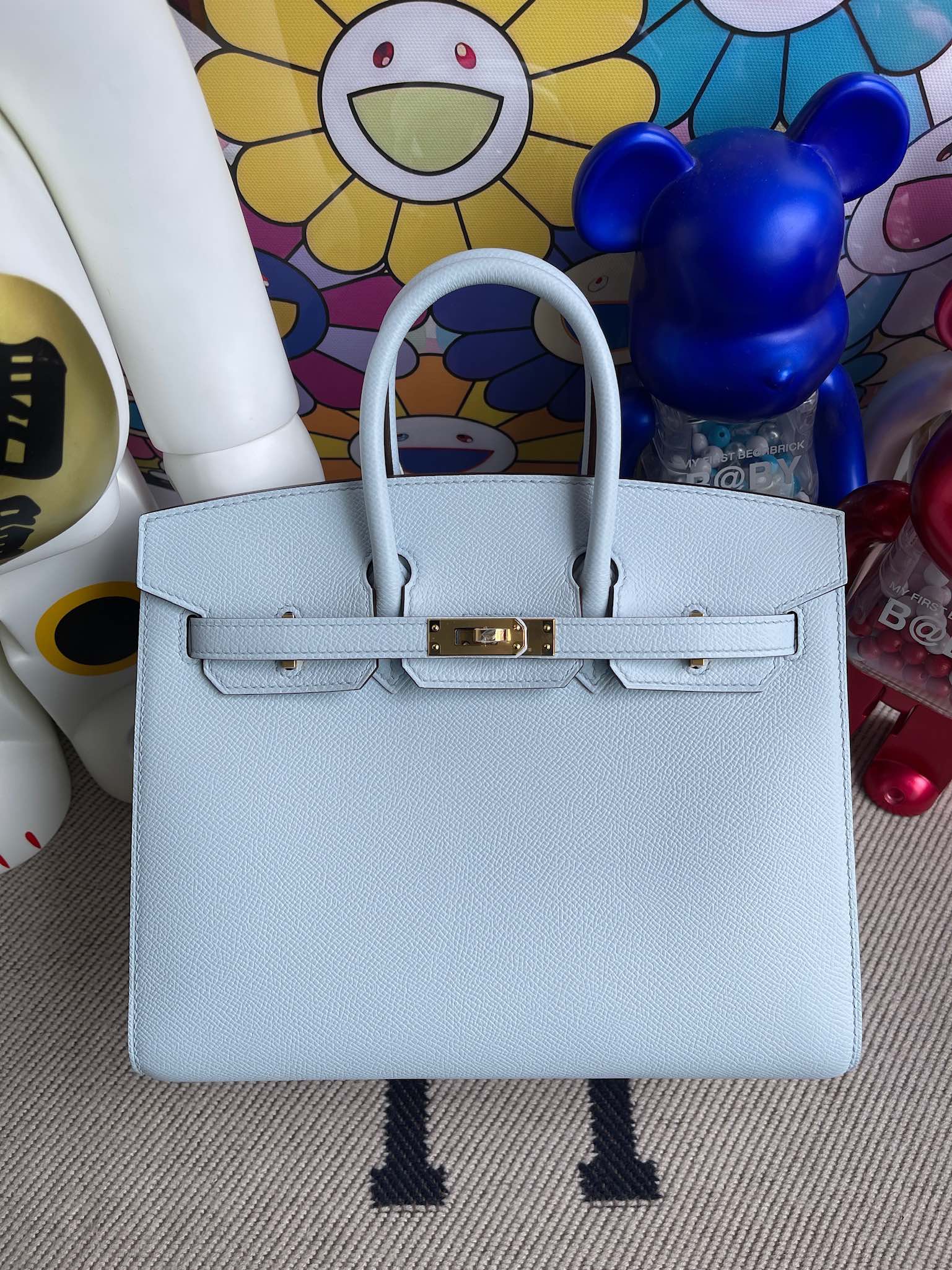 Hermès（爱马仕）Birkin 铂金包 Epsom 原厂掌纹皮 T0 雾蓝色 金扣 25cm 顶级手缝 定制