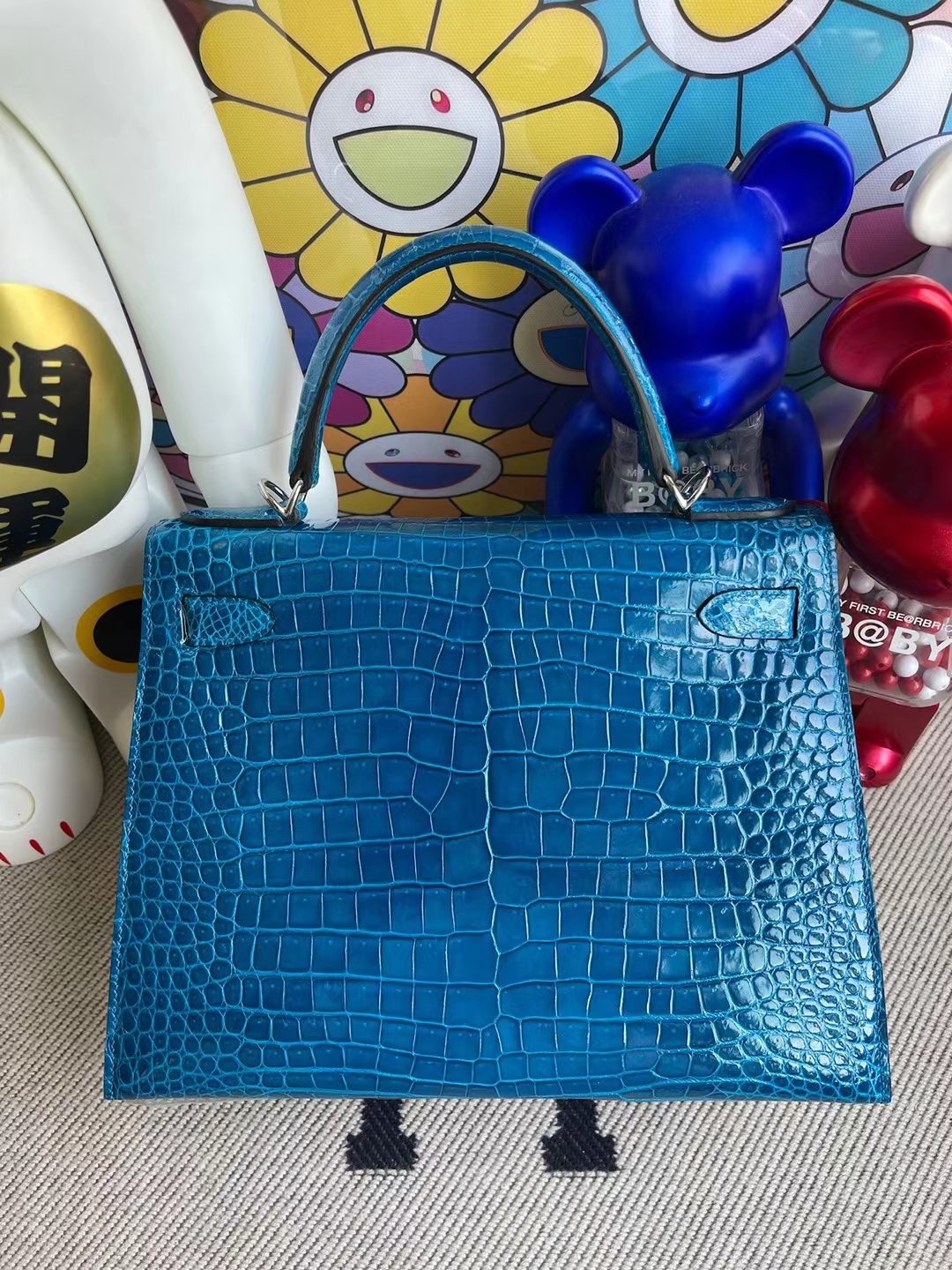Hermès（爱马仕）Kelly 凯莉包 亮面倒v澳洲湾鳄 shiny alligator crocodile 7w 伊兹密尔蓝 银扣 28cm