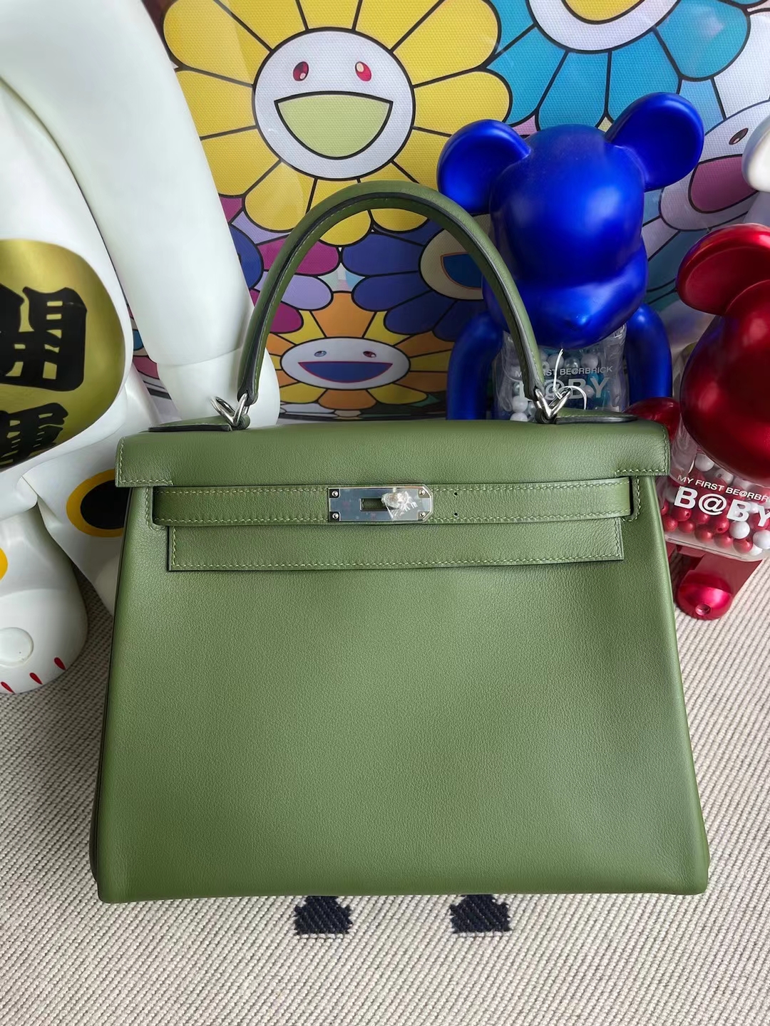 Hermès（爱马仕）Kelly 凯莉包 Swift 进口平纹皮 V6 丛林绿 全手工缝制 银扣 28cm 定制