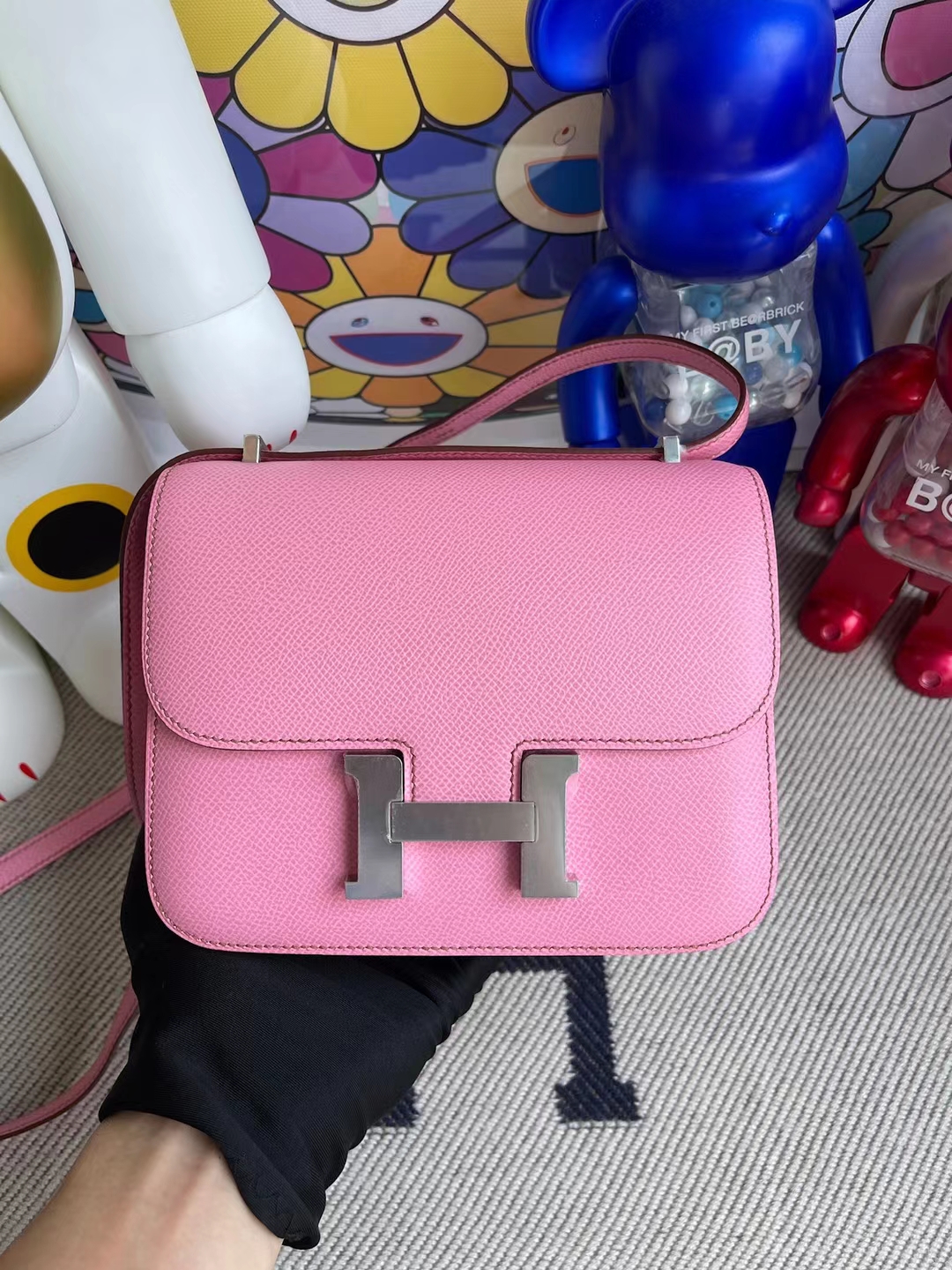 Hermès（爱马仕）Constance 空姐包 Epsom 5P 樱花粉 银扣 19cm