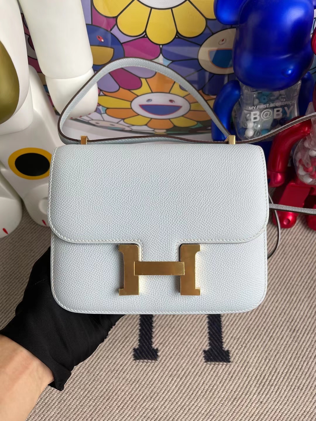 Hermès（爱马仕）Constance 康斯坦斯 Epsom 冰川蓝 金扣 19cm
