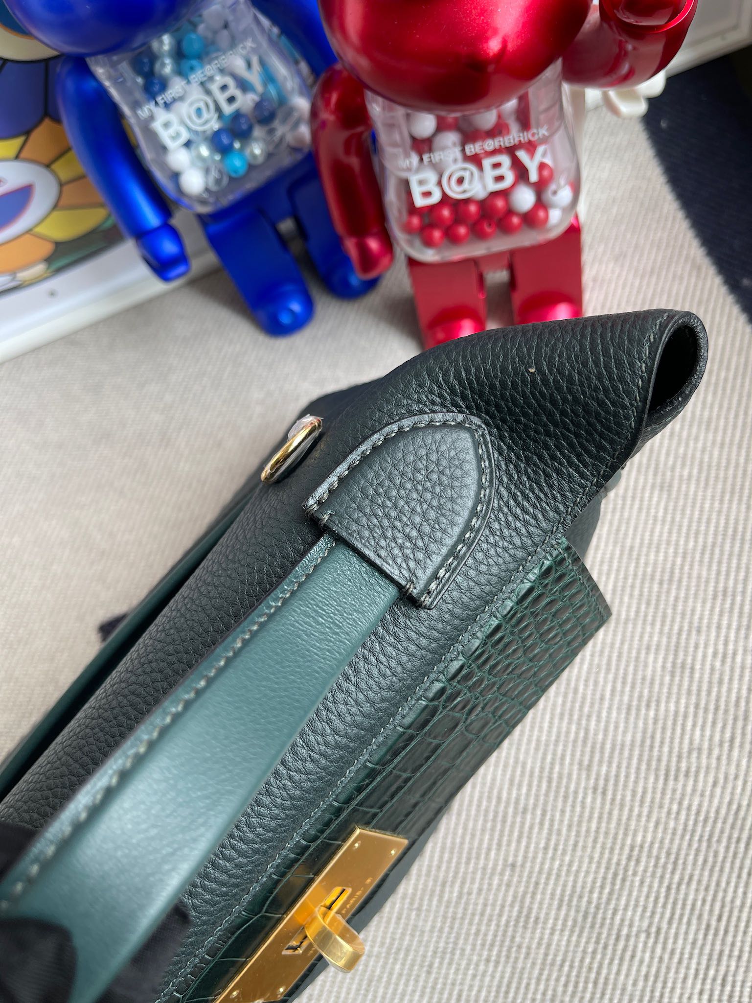 Hermès（爱马仕）Touch 系列 2424 原版小牛皮 拼 鳄鱼皮 柏树绿 金扣 29cm 顶级手缝