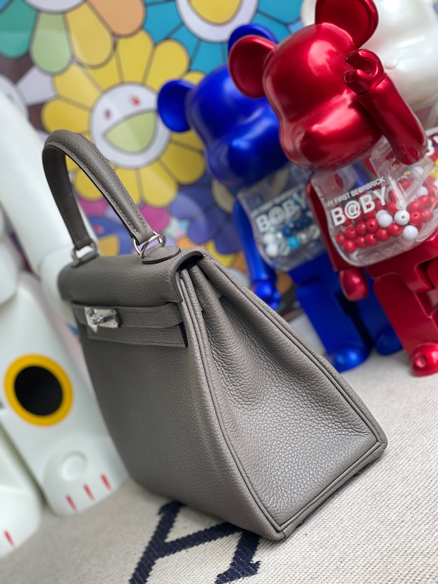 Hermès（爱马仕）Kelly 凯莉包 原厂小牛皮 togo 8F 锡器灰 Etain 银扣 25cm 顶级手缝